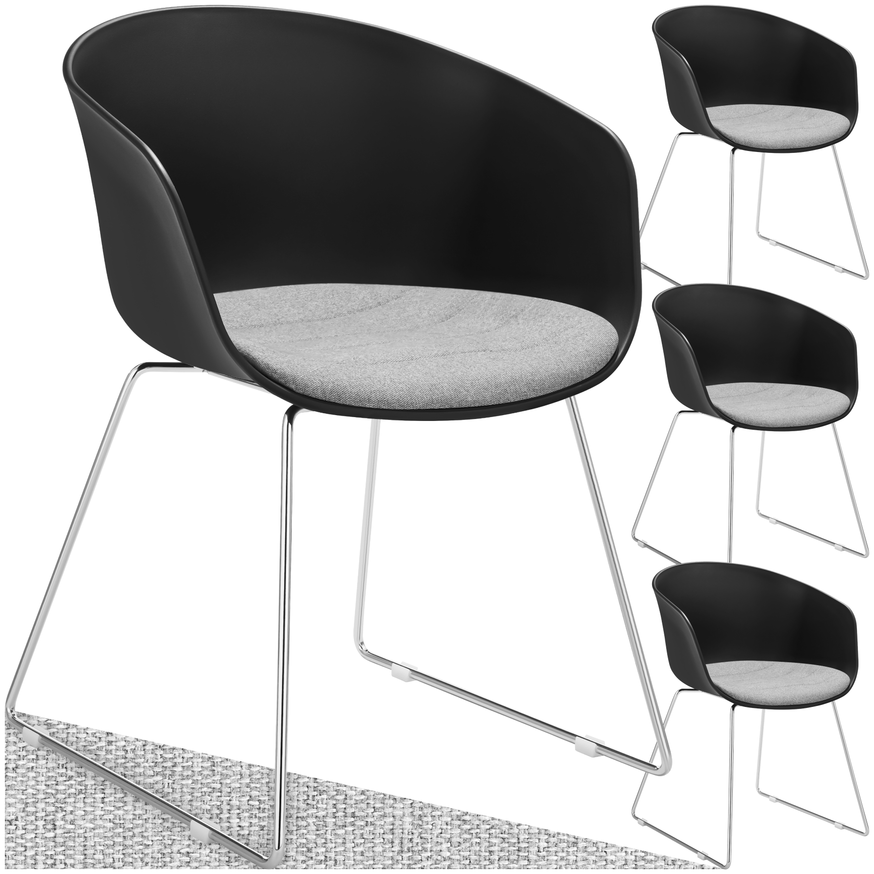 Kunststof eetkamerstoel Logart, gestoffeerd - Set van 4