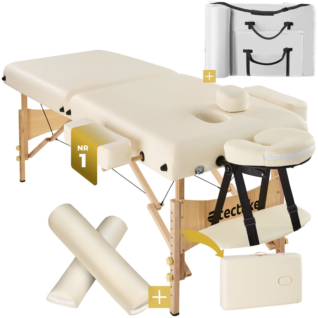 2-Zonen Massageliege-Set 7,5cm Polsterung + Rollen + Tasche - beige