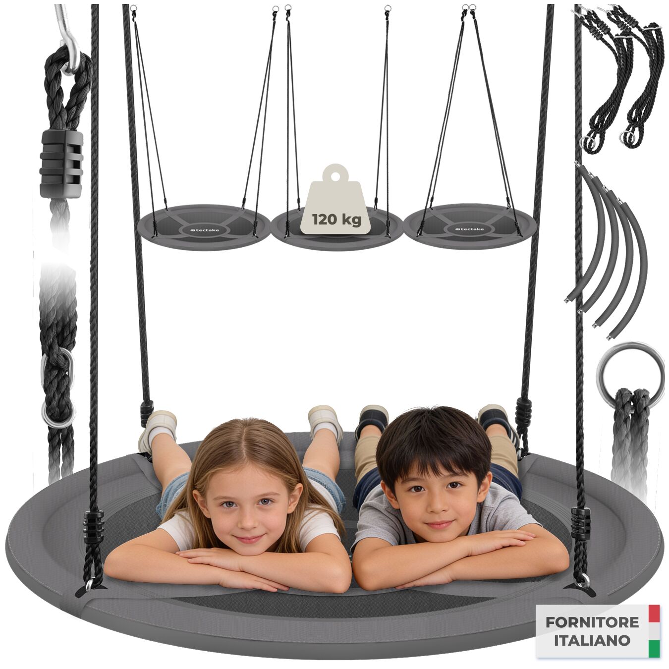 Altalena a nido Swayer, altezza regolabile, 120 kg - Ø 120 cm | tectake