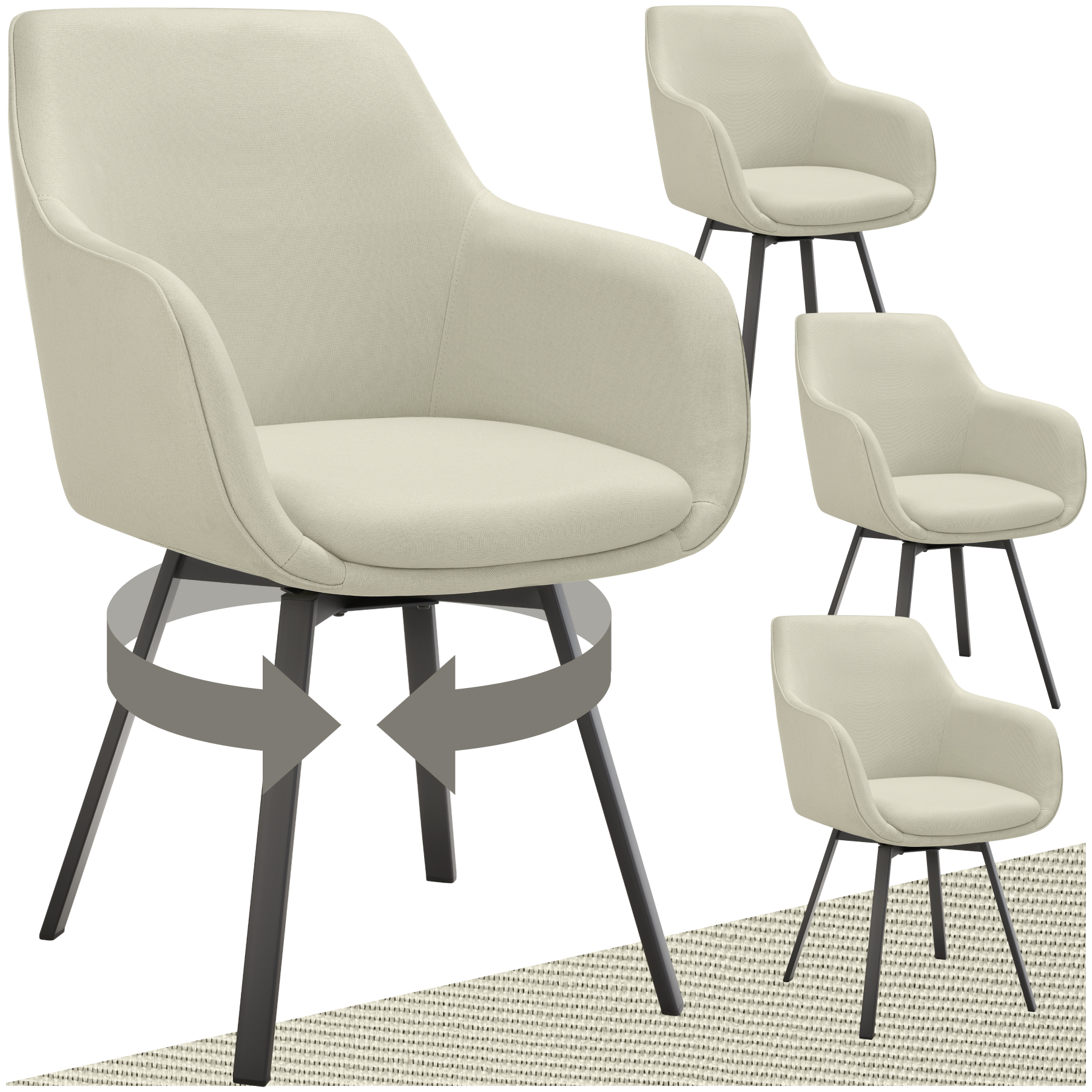 Dining Chair Alicon - swivel armchair with padding and continuous backrest - greige, Set of 4