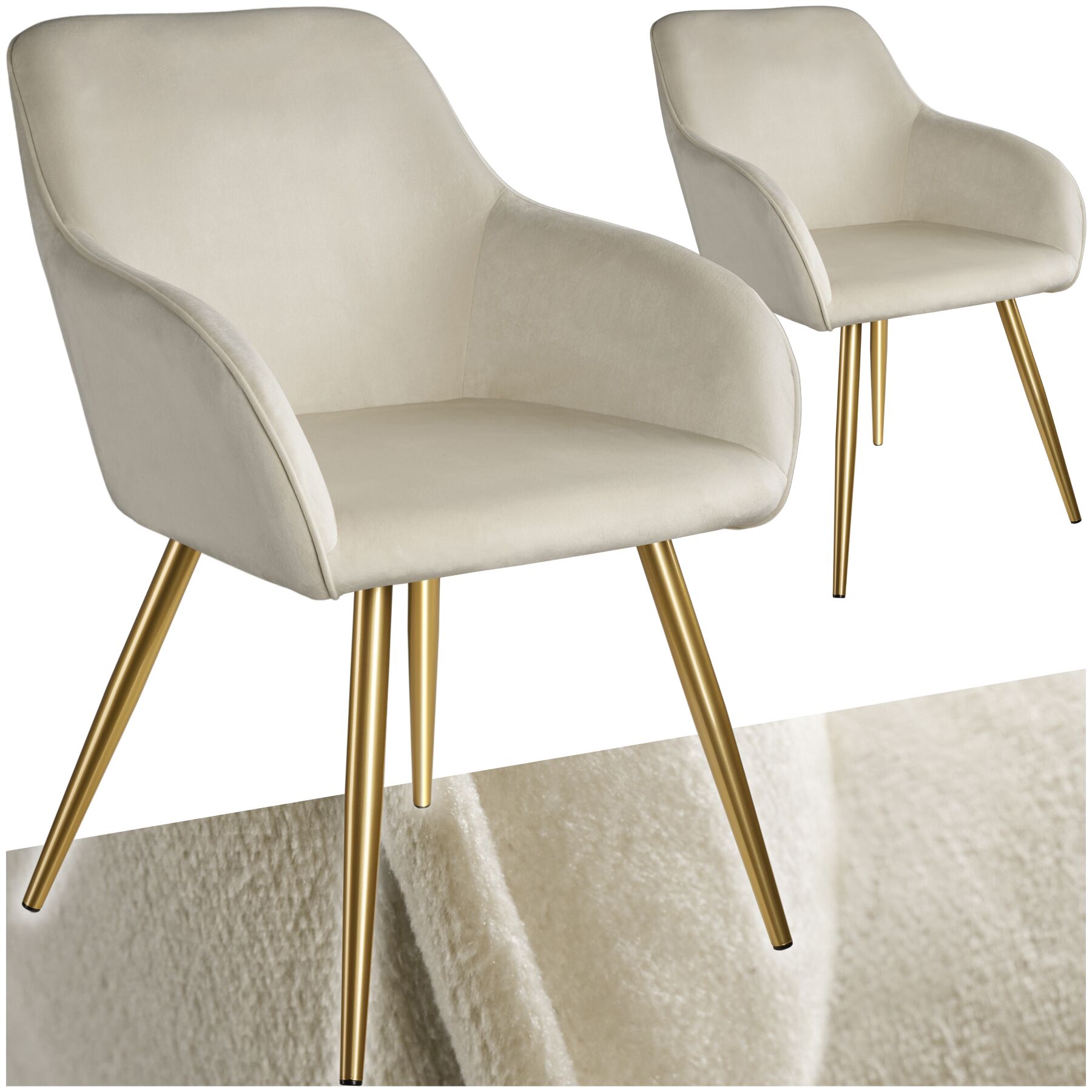 Esszimmerstuhl Marilyn Samtoptik, goldene Stuhlbeine - creme/gold, 2er Set