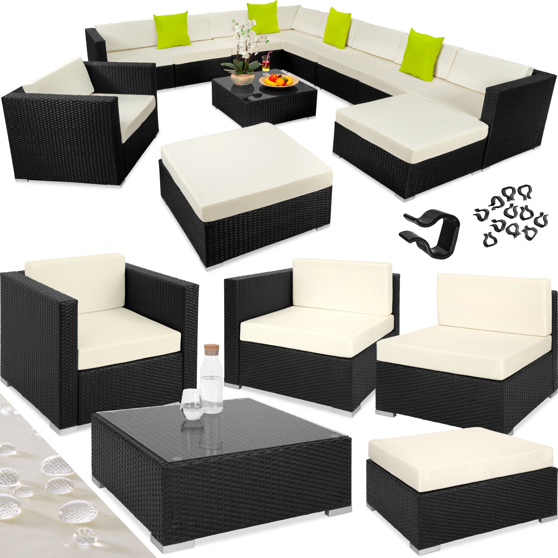 Canapé de jardin LAS VEGAS modulable 10 places - noir | tectake