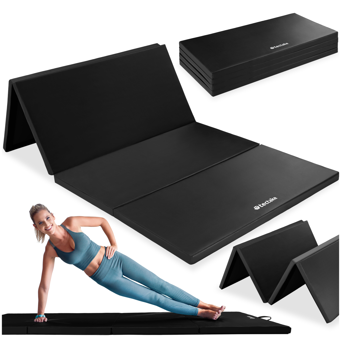 Tapis de gymnastique pliable et extensible 240x120x5cm - noir