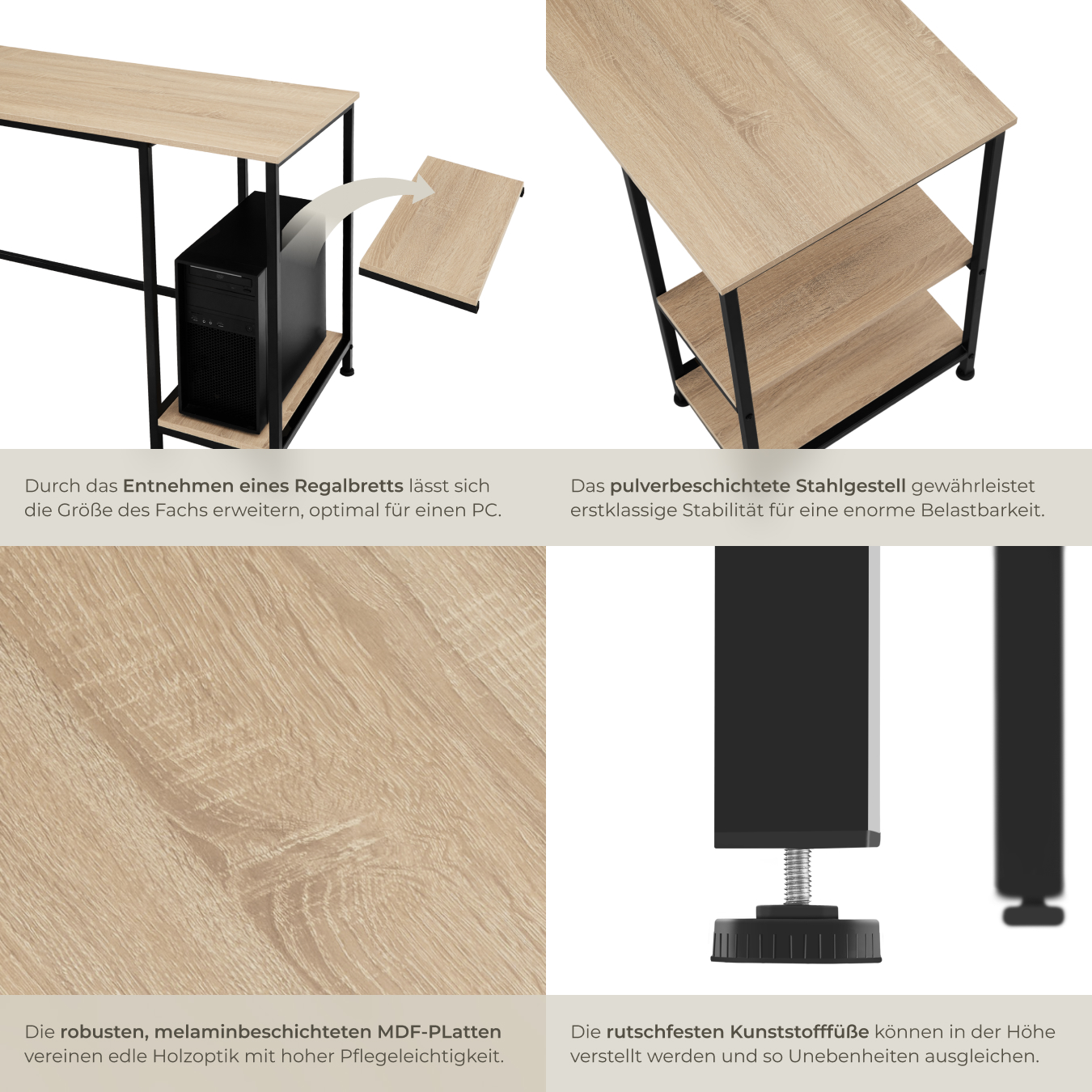 Schreibtisch mit 2 Regalebenen Büro Arbeitstisch Industrial Design 140 x 60 cm