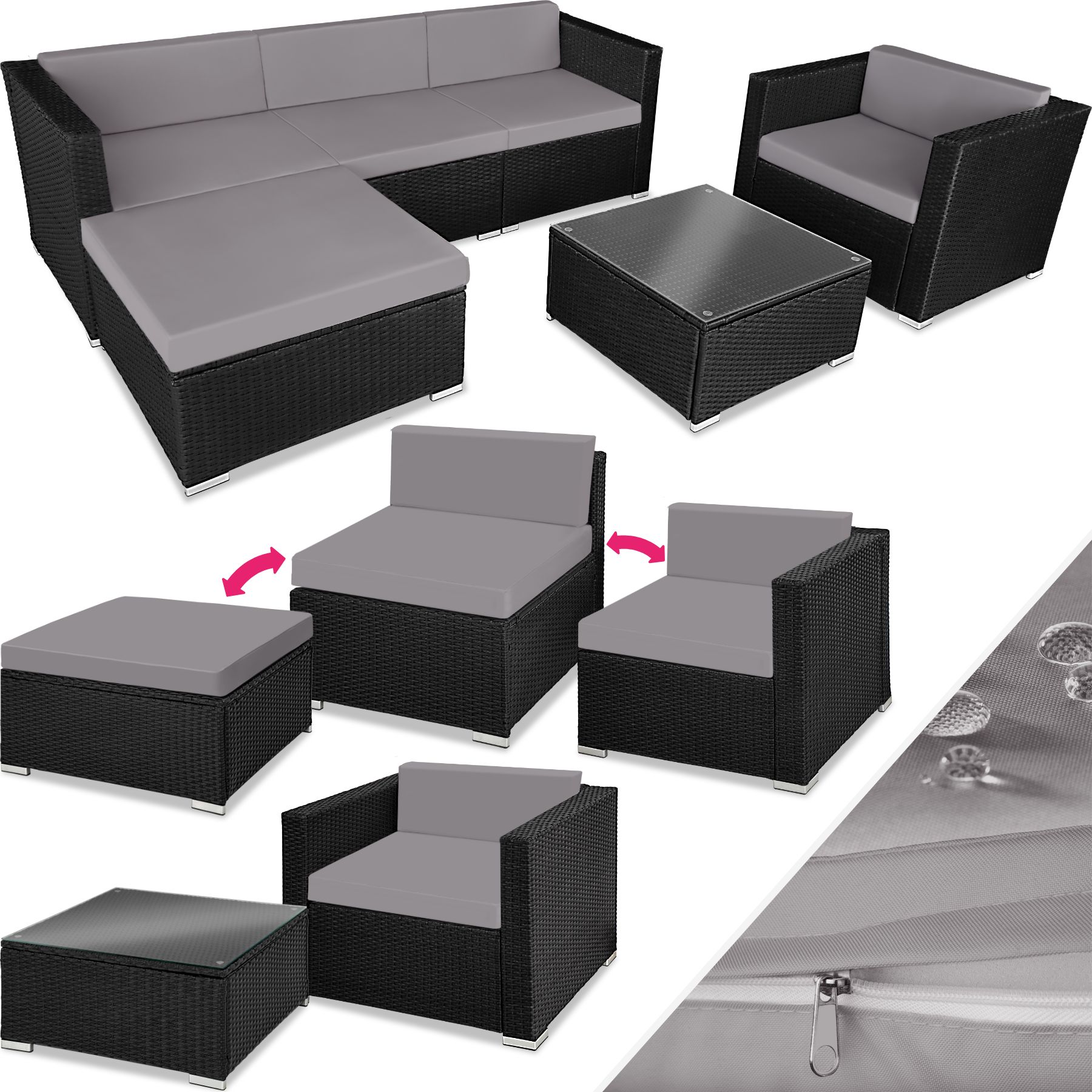 Conjunto de rattan Milano - preto/cinzento