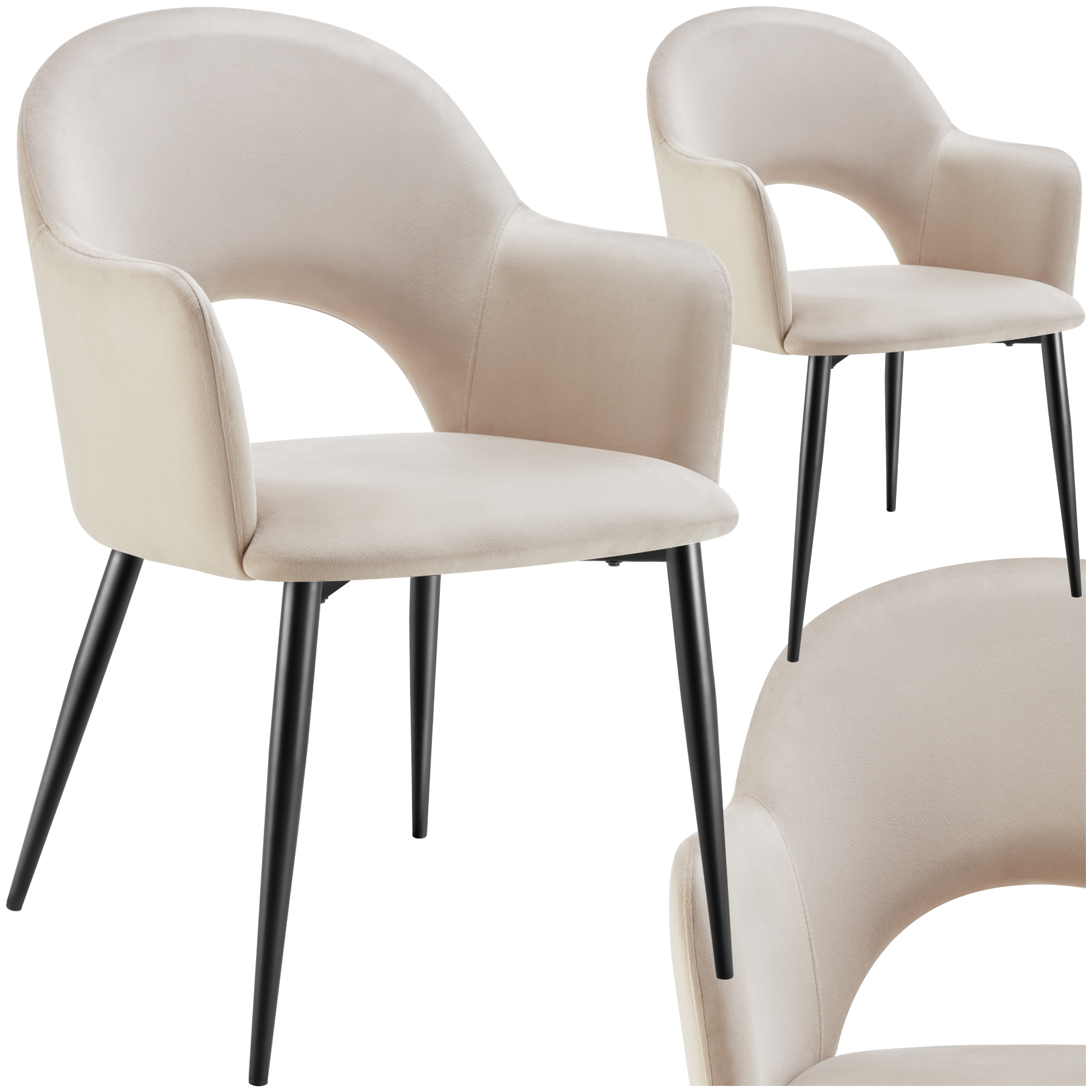 Fauteuil rembourré SACHEL aspect velours capacité de 120 kg - crème, Lot de 2 | tectake