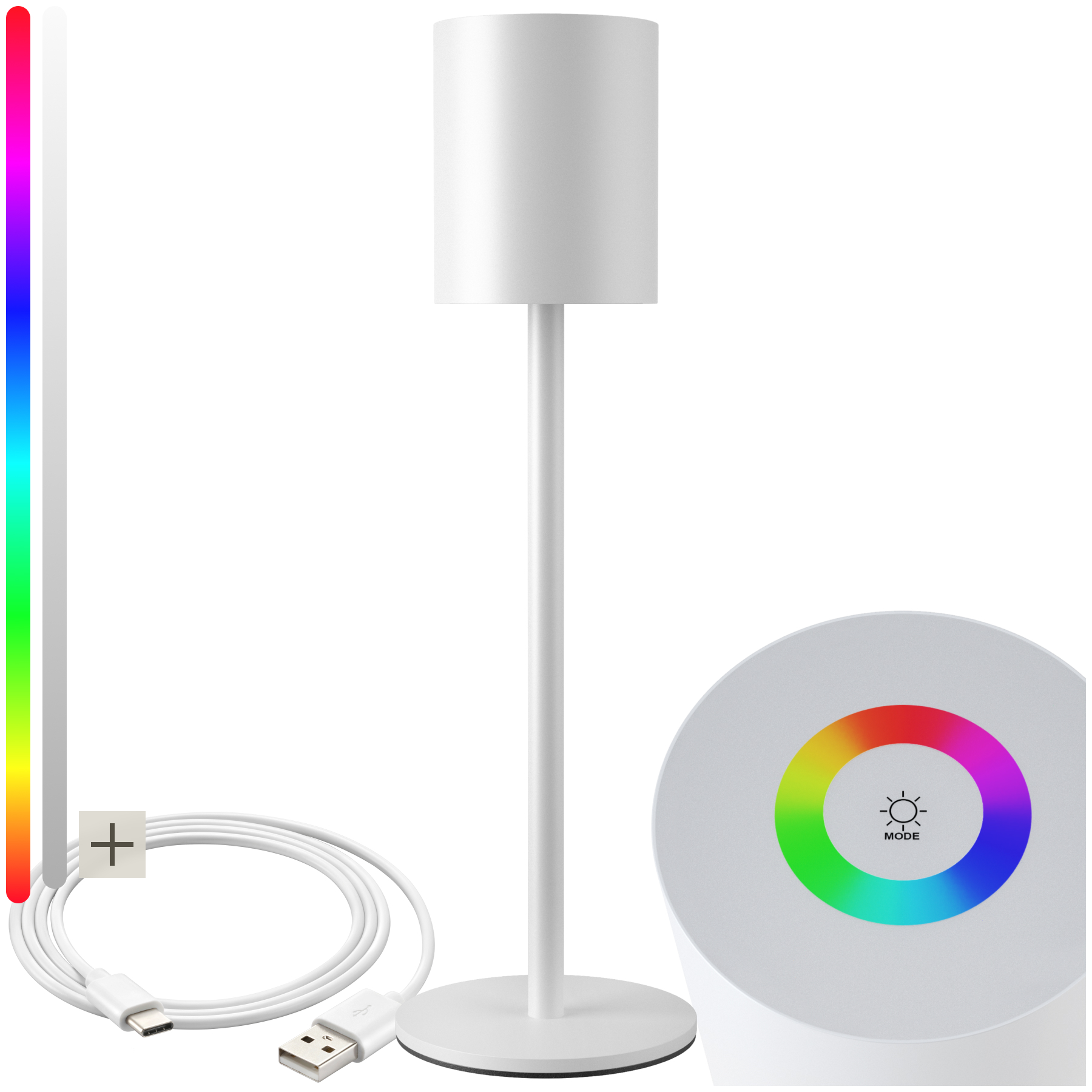 Table Lamp Corly - rechargeable lamp, warm white, 7 RGB colours, dimmable LED - white