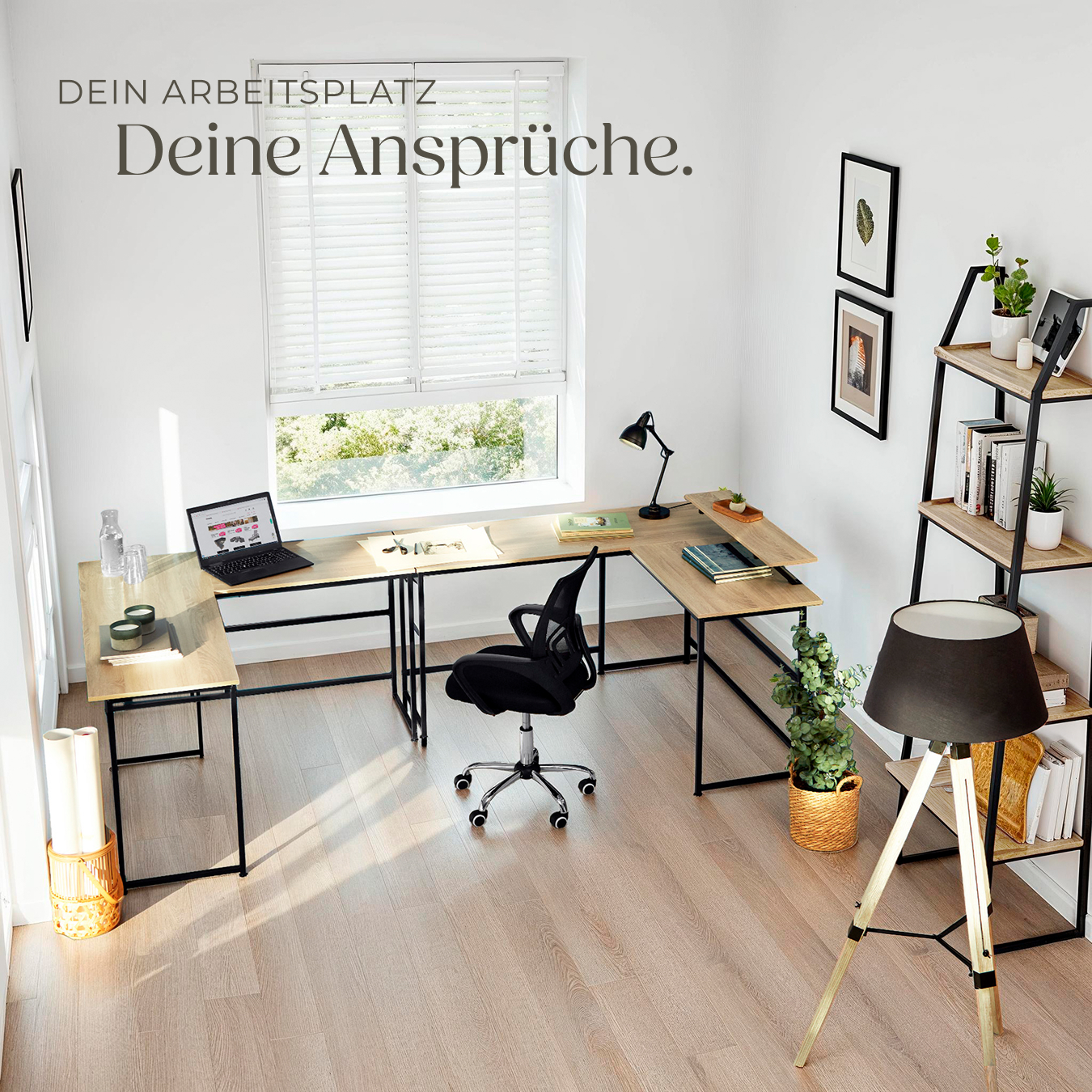 Schreibtisch Eckschreibtisch L-Form Computertisch Bürotisch PC Tisch Holz Metall