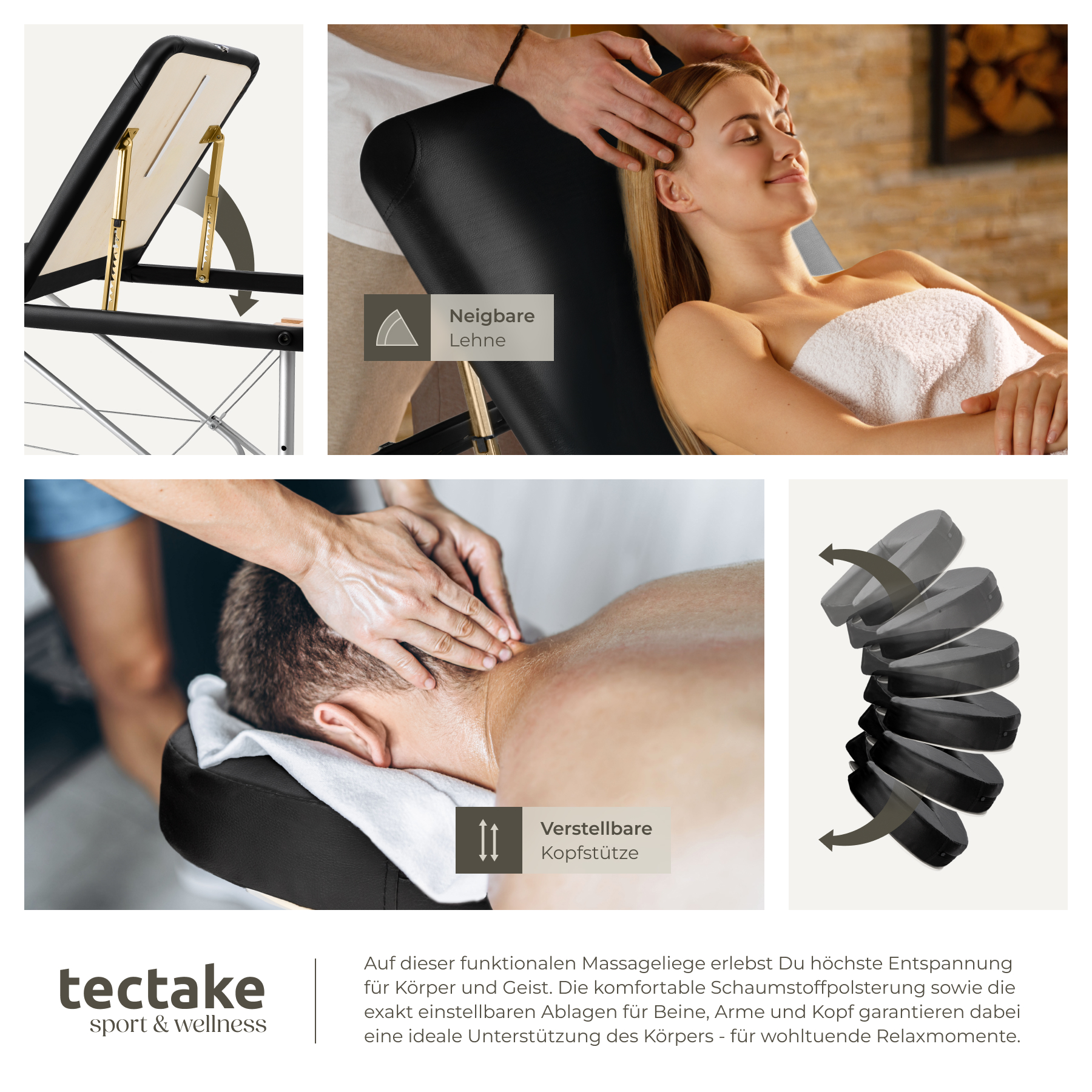 Massageliege 3 Zonen Massagebank Polsterung 5cm Kosmetikliege Aluminiumgestell