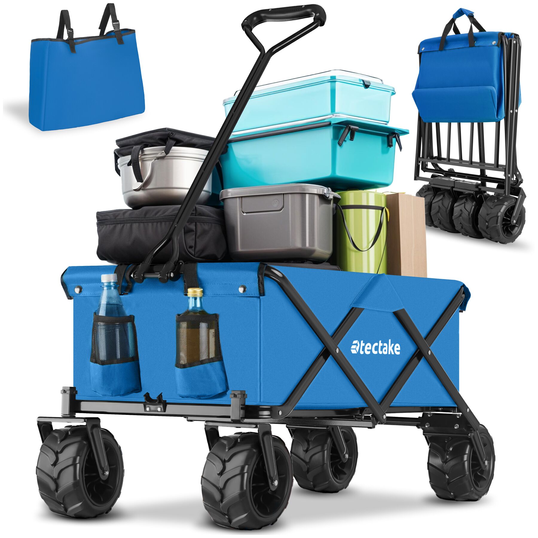 Chariot de jardin pliable 80 kg tout-terrain capacité de charge 80kg - bleu | tectake