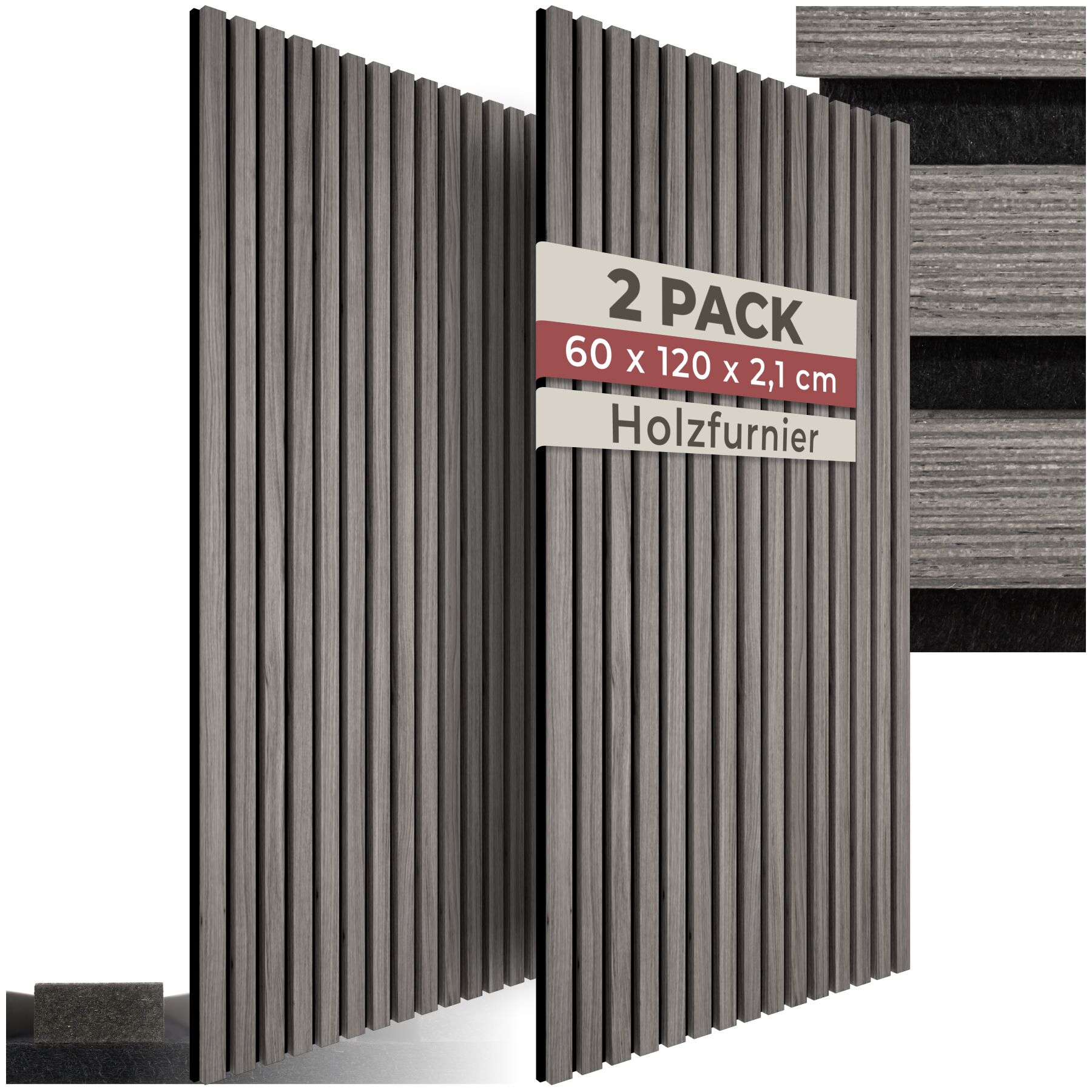 Akustikpaneele Sonic Wall Holzoptik - Eiche hellgrau, 2er Set