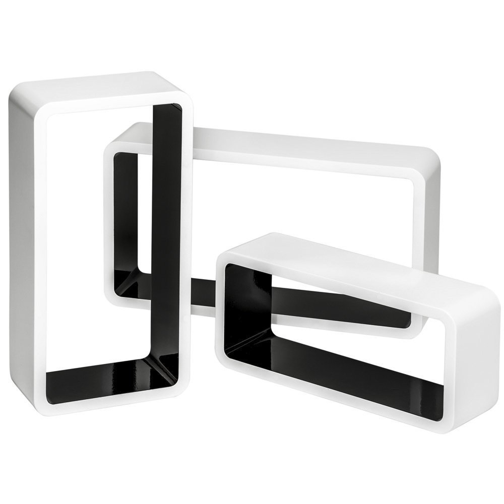 Lot de 3 étagères murales rectangle - noir/blanc | tectake