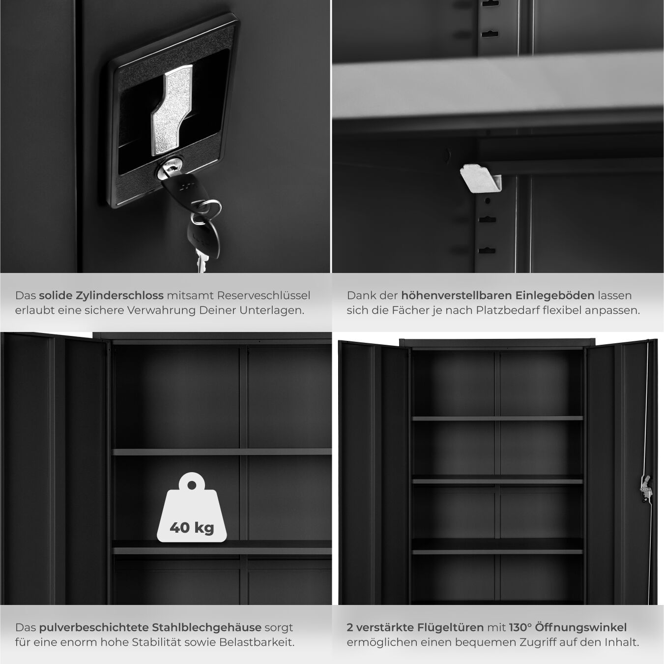 Aktenschrank mit Böden Büroschrank Metallschrank Stahlschrank Materialschrank - Produktbild 4