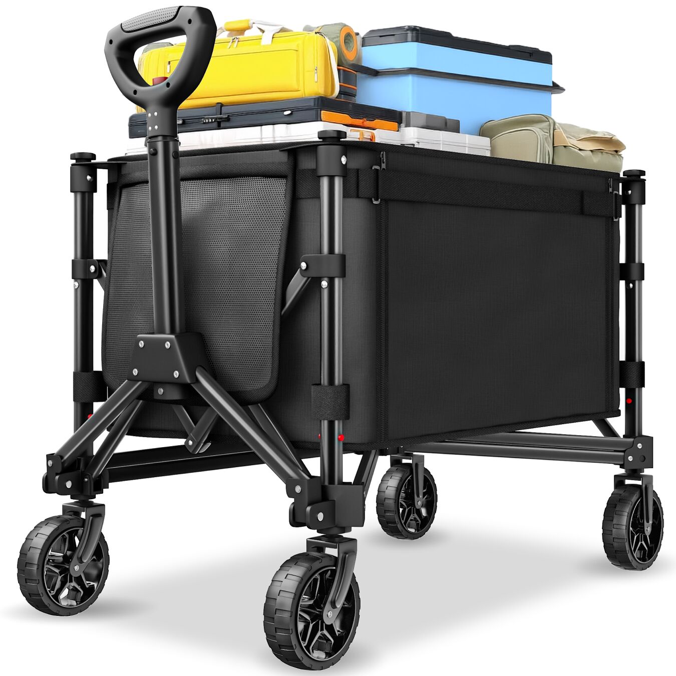 Bollerwagen SmartRider faltbar, Profilräder, Teleskopgriff - schwarz