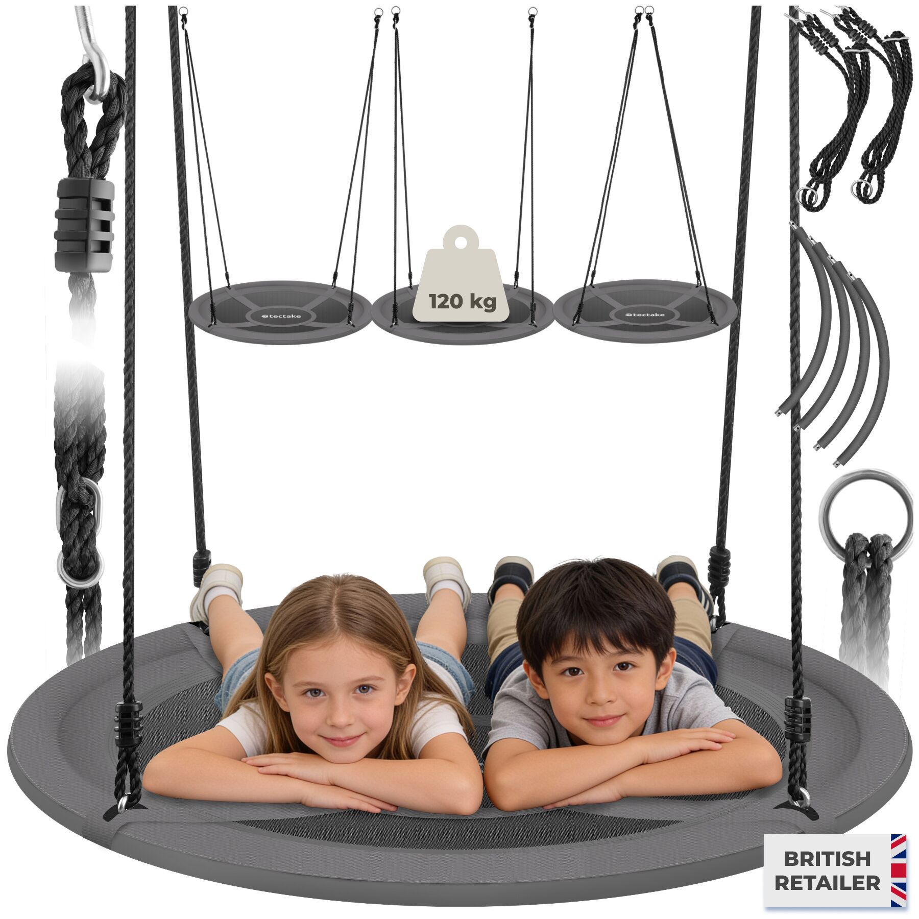 Swing for Indoor and Outdoor Use with 120 kg Load Capacity and Padded Edges - Ø 120 cm | tectake