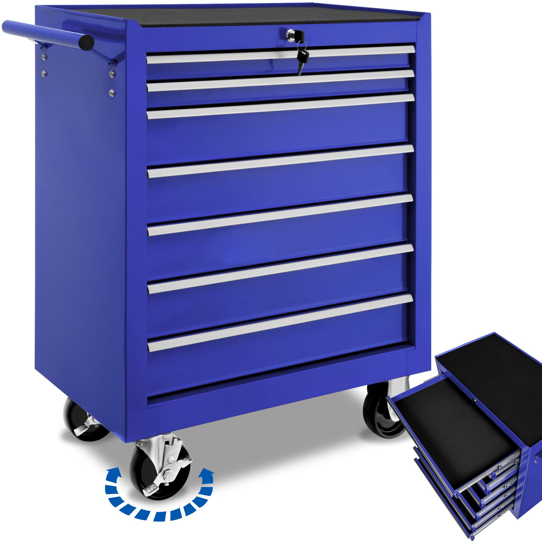 Tool Chest - 7 drawers, 4 wheels, central locking - blue