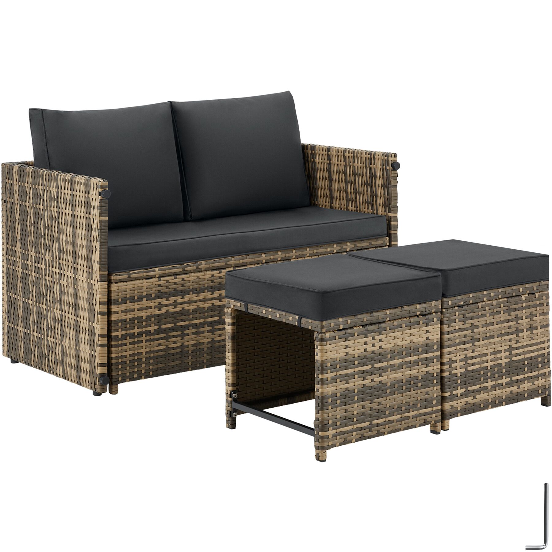 Monopoli 2-in-1 rattan garden lounge set, sofa and seating area - nature | tectake