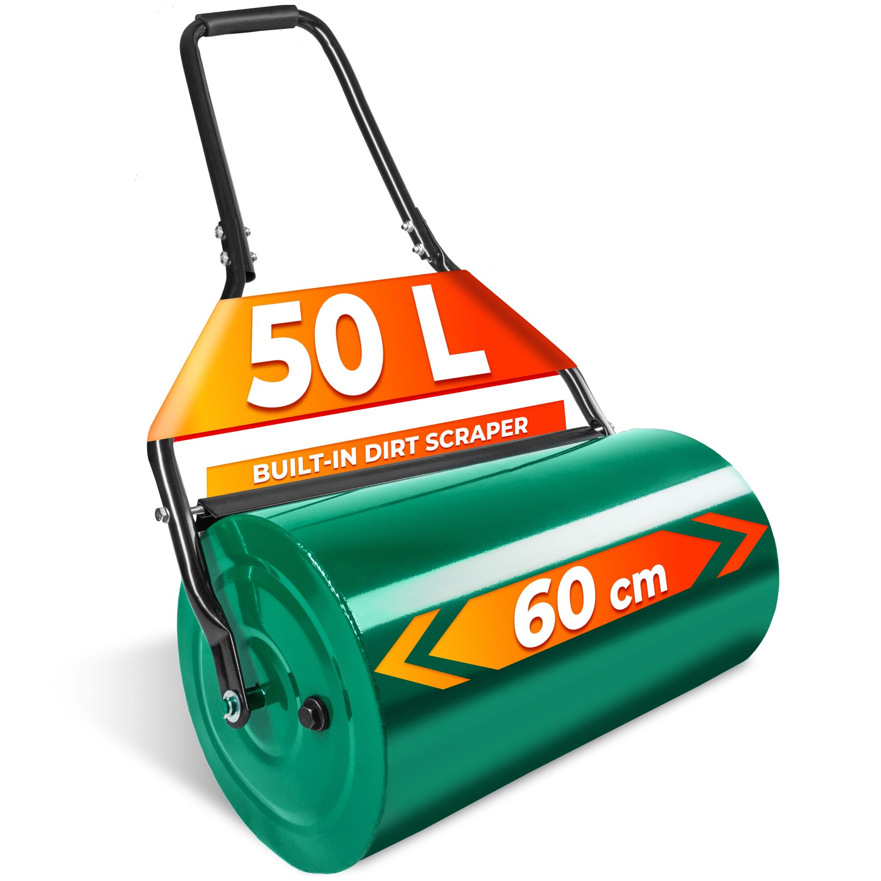 Garden Roller - for lawn levelling, 60 cm wide, 31 cm diameter, padded handle - green | tectake