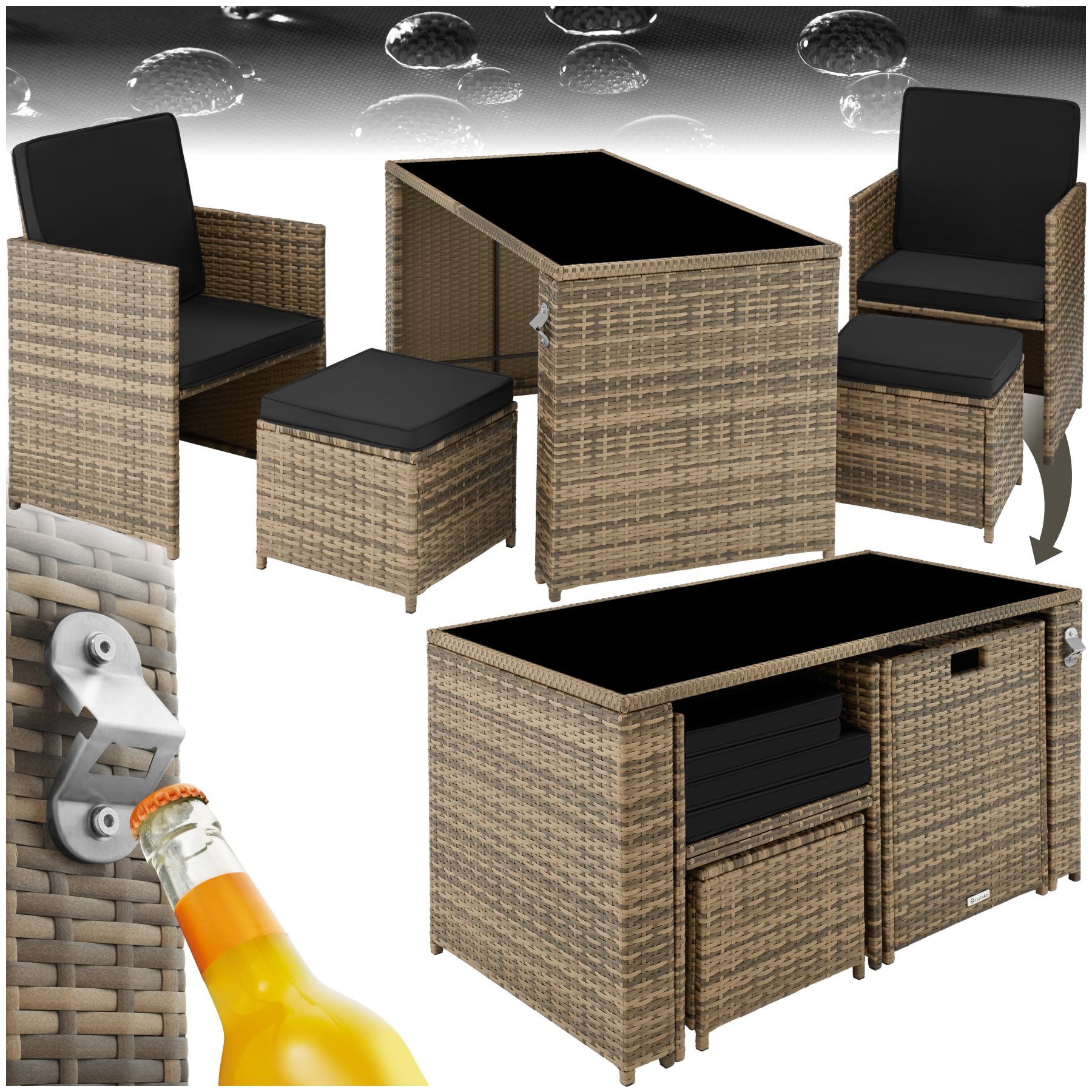 Rattan Sitzgruppe Palermo 2+2+1 - natur - Rattanmöbel von tectake
