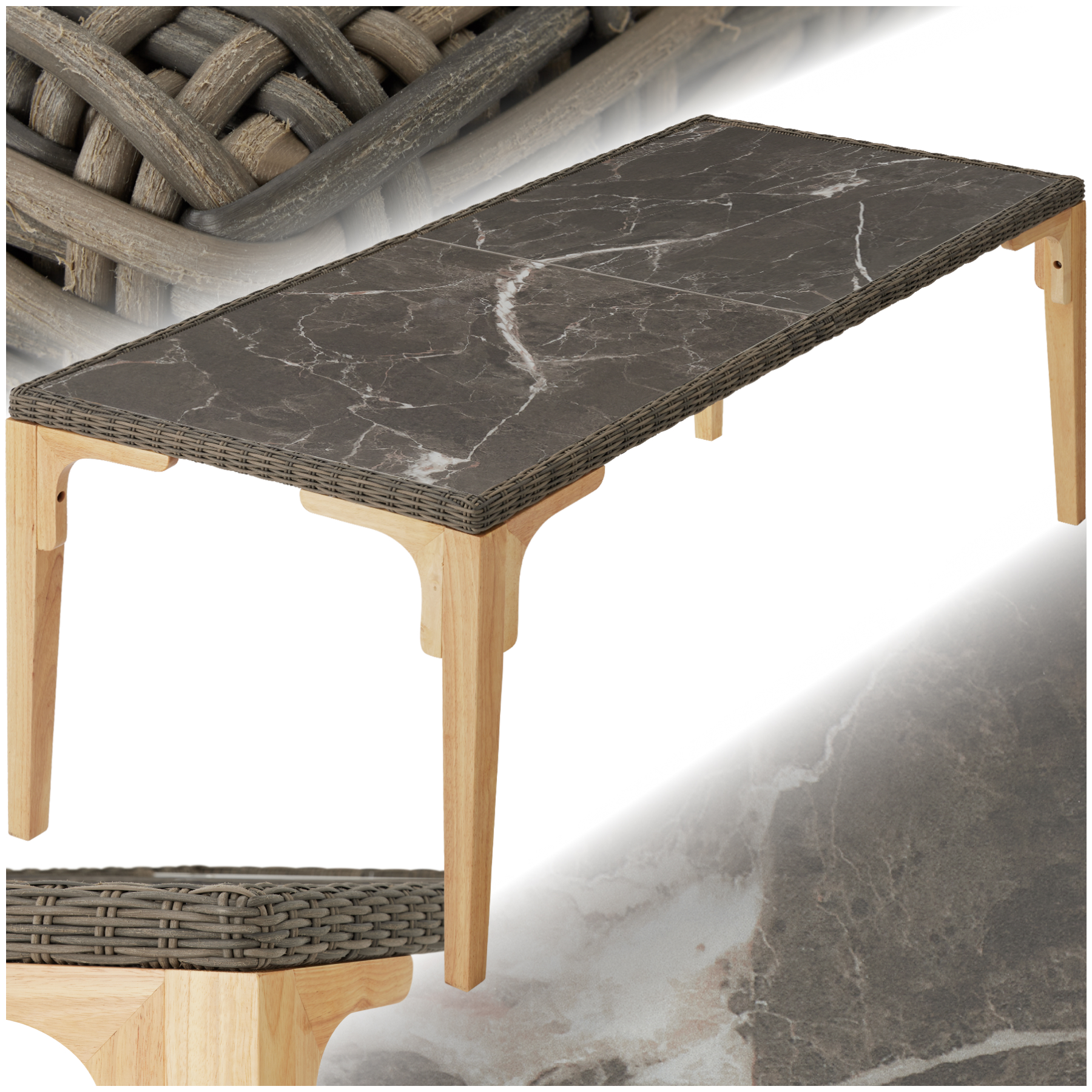 Table en rotin Foggia 196x87x76cm - marron naturel