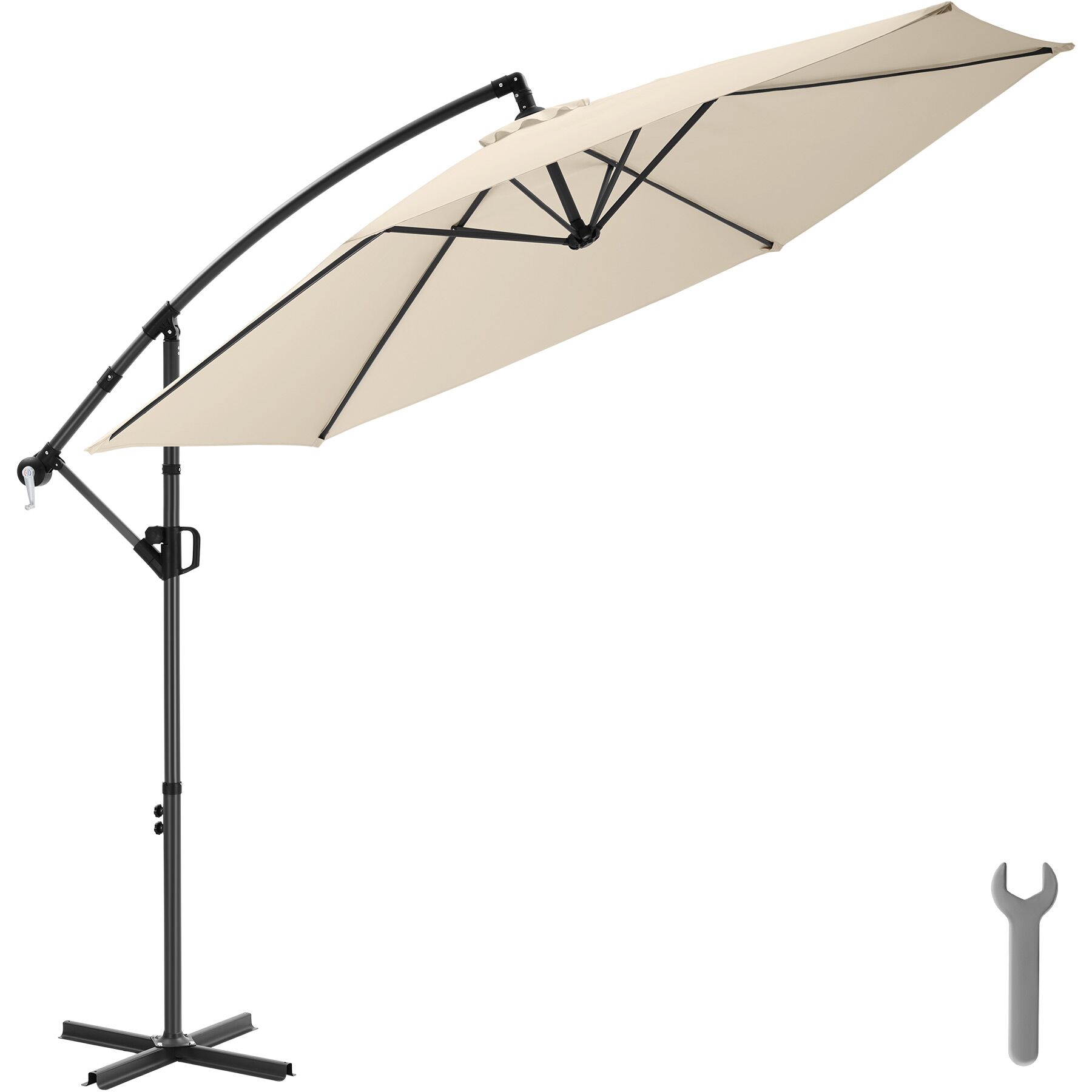 Parasol à pied déporté Artemis, pivotant à 360°, inclinable, 3 x 3 m - beige | tectake