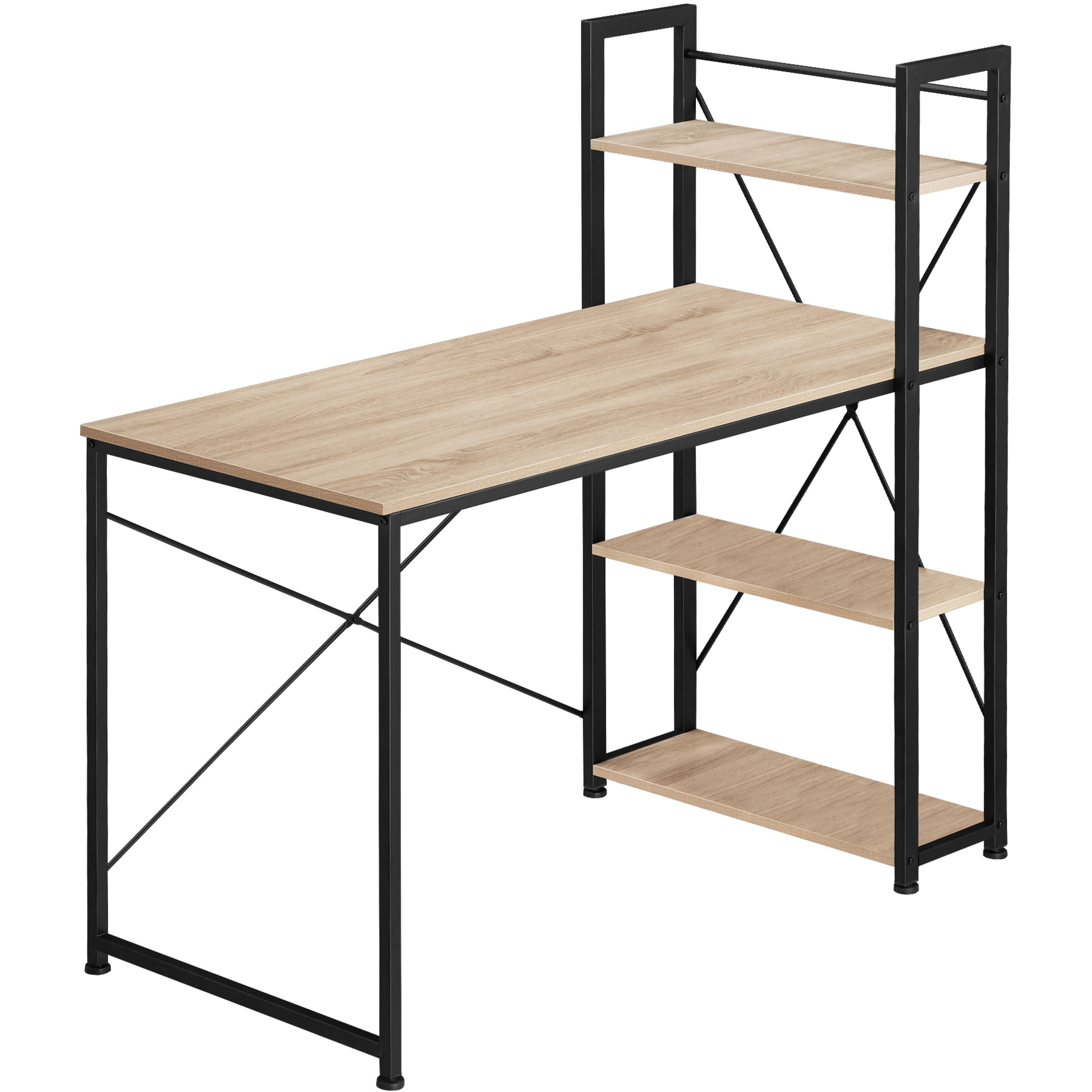 Bureau informatique HERSHEY 122x61x120cm - Bois clair industriel, Chêne Sonoma de tectake
