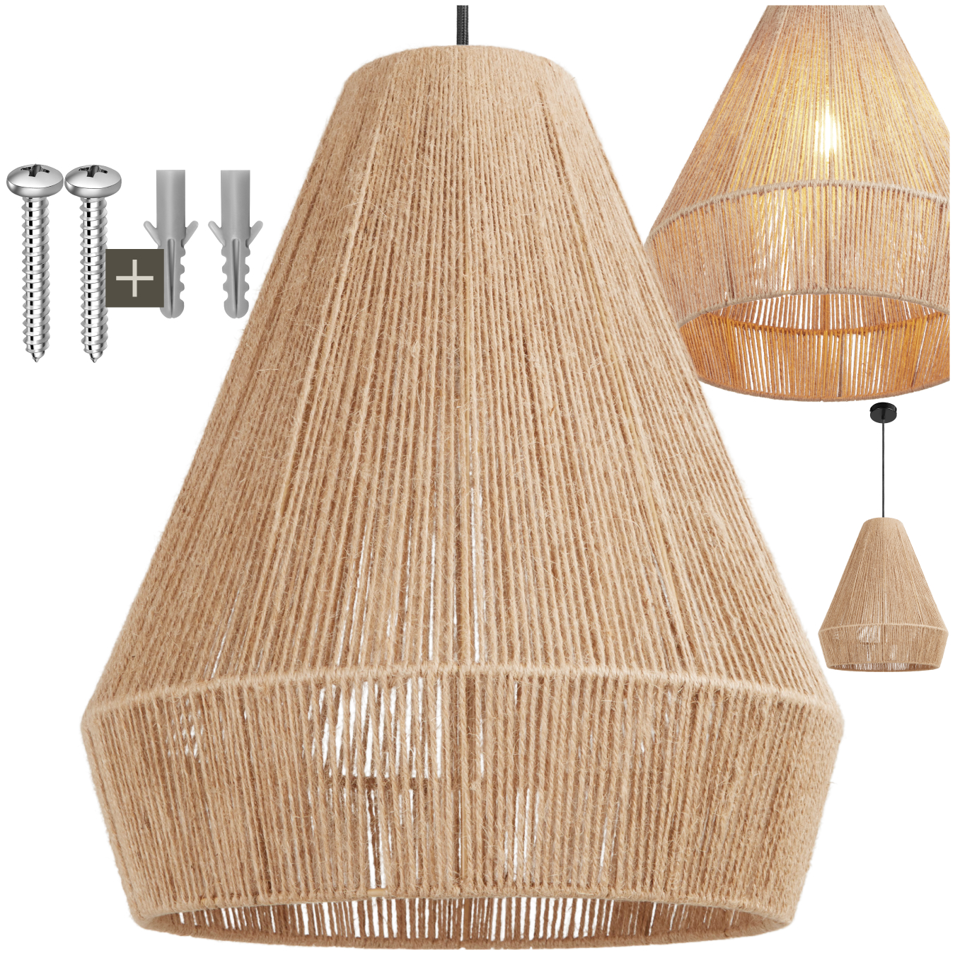Pendant Light Suri in Jute Fibre and Boho Chic Design - nature