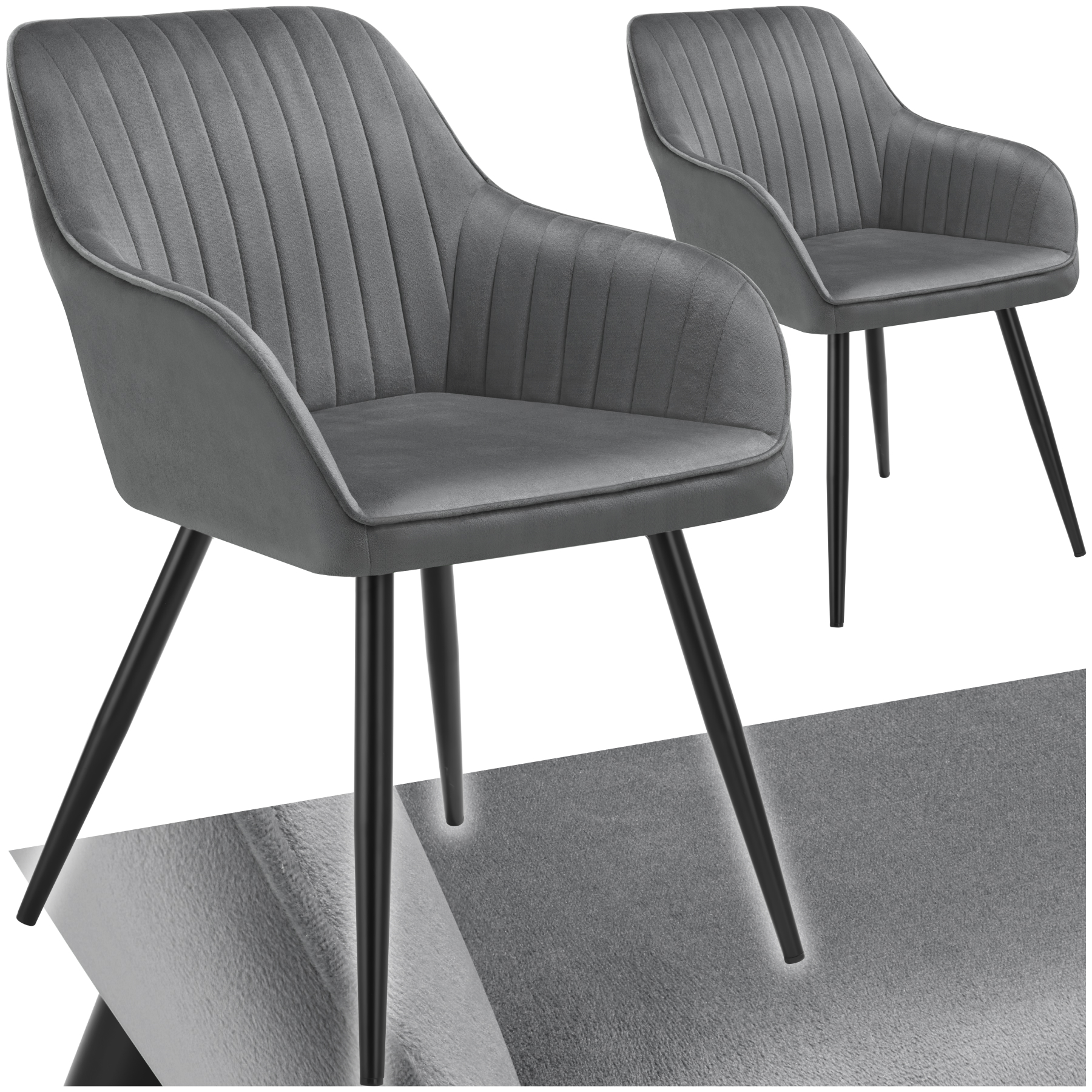 Stuhl Marilyn, Samtoptik, gesteppt - grau/schwarz, 2er Set