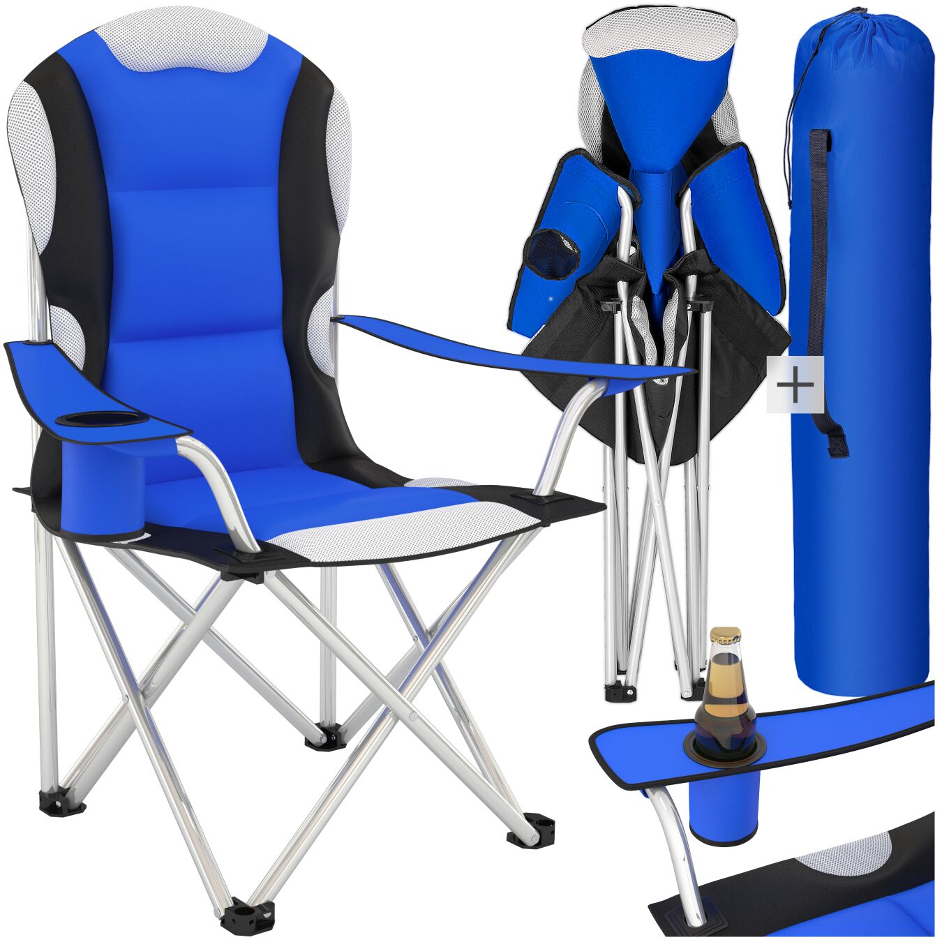 Chaise pliante avec rembourrage - bleu, par pièce de tectake