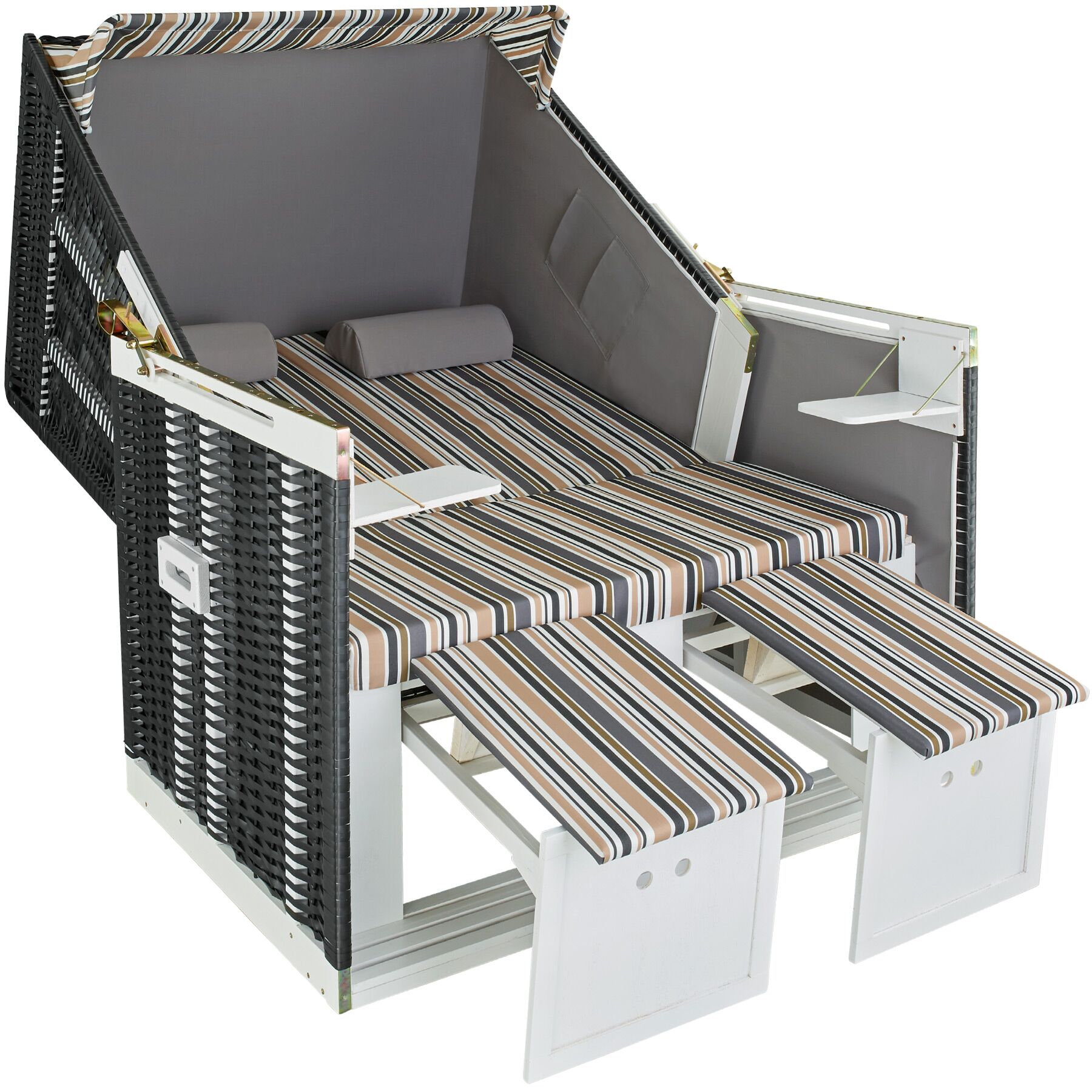 Wicker Chair Outdoor Beach Sunbed with Pillows Roofed Recline Sun Lounger - Picture 37 of 49