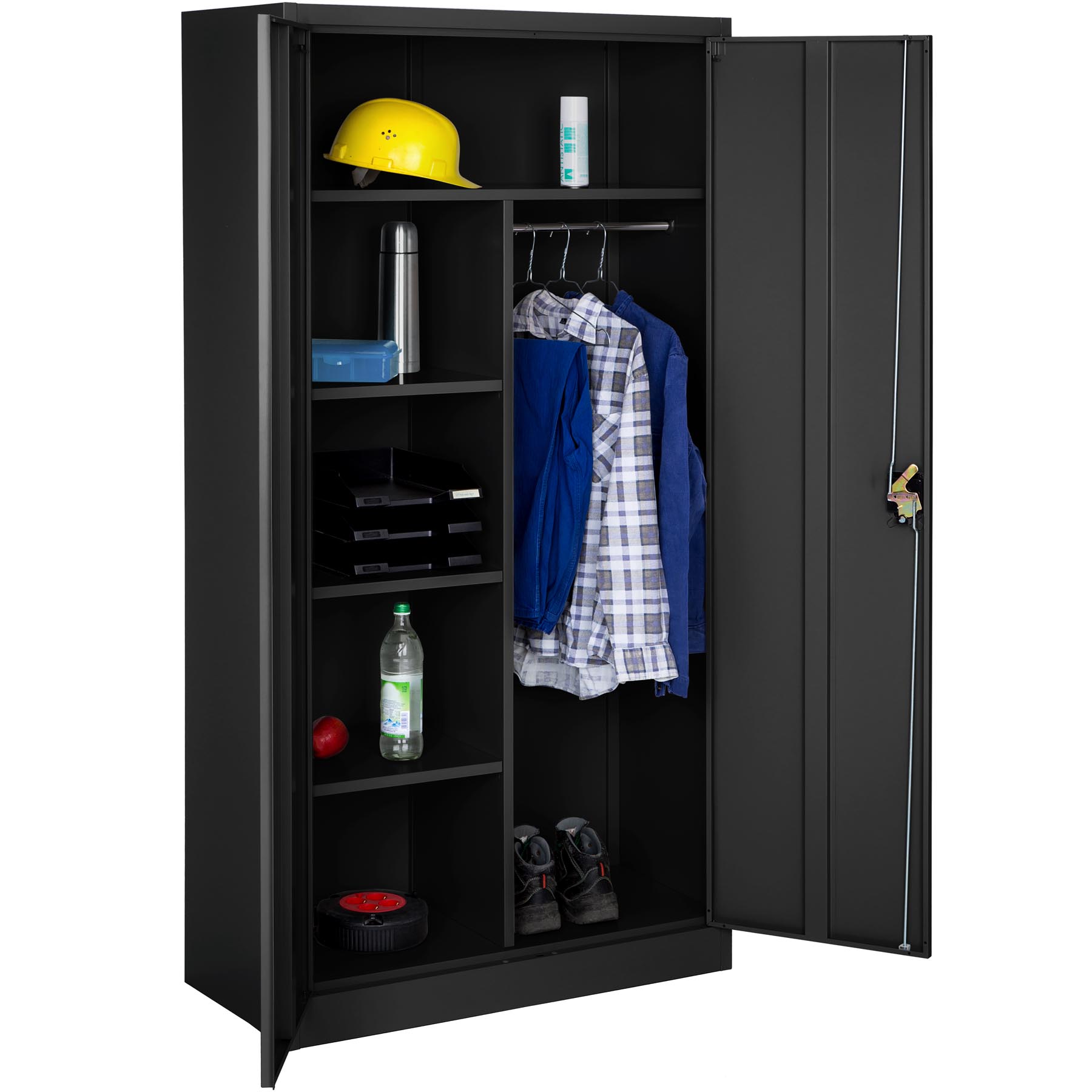Vestiaire métallique comprenant 6 casiers et 1 penderie intégrée - noir, 90 cm de tectake