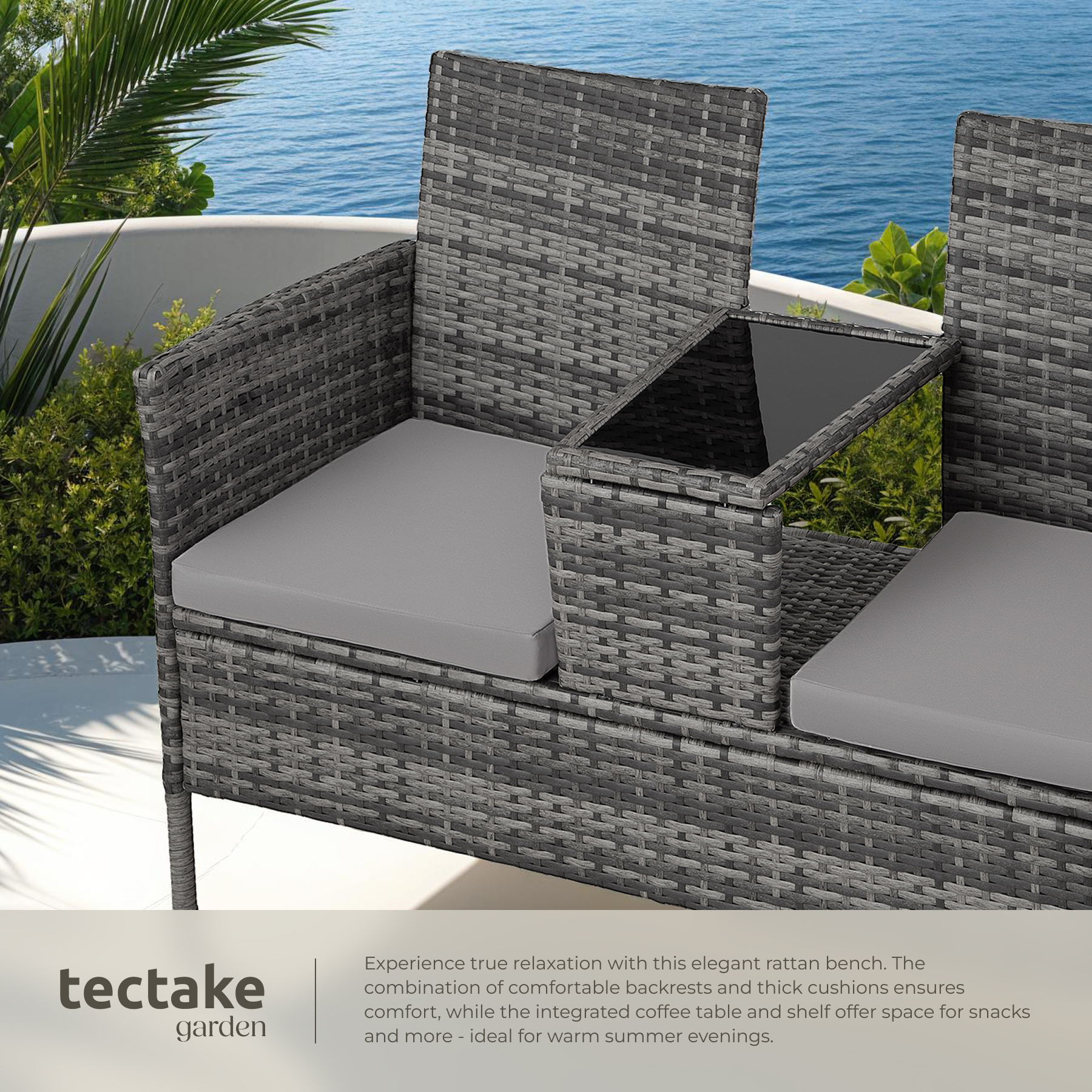 Poly Rattan Bench Glass Table Garden Furniture 2 Seats Wicker Patio Balcony New - Picture 54 of 81