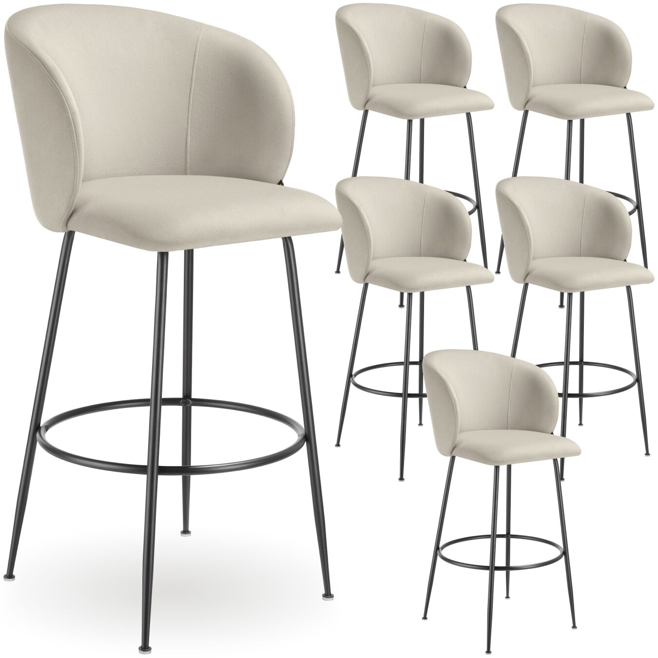 Barstuhl Luana, mit Rückenlehne, Samtoptik - creme/schwarz, 6er Set