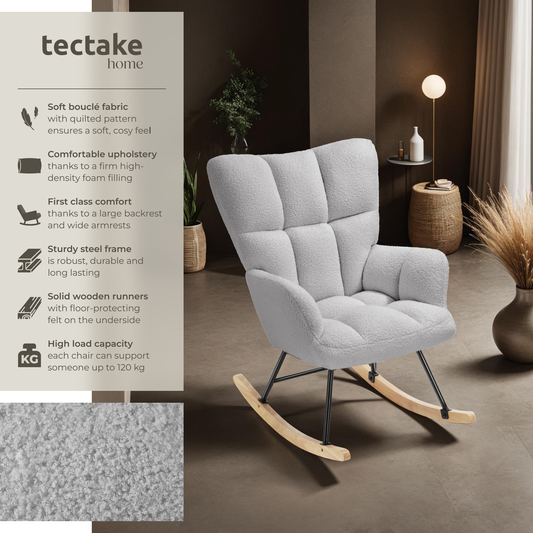 Relax Rocking Chair Armchair Nursery Nursing Seat Wooden Runners Thick Padding - Picture 15 of 25
