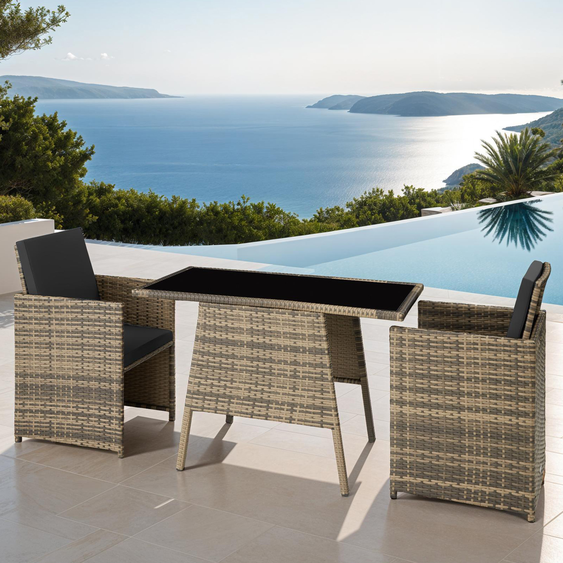 Garden bistro set in rattan | 2 chairs, 1 table | Outdoor Compact Furniture - Picture 48 of 49