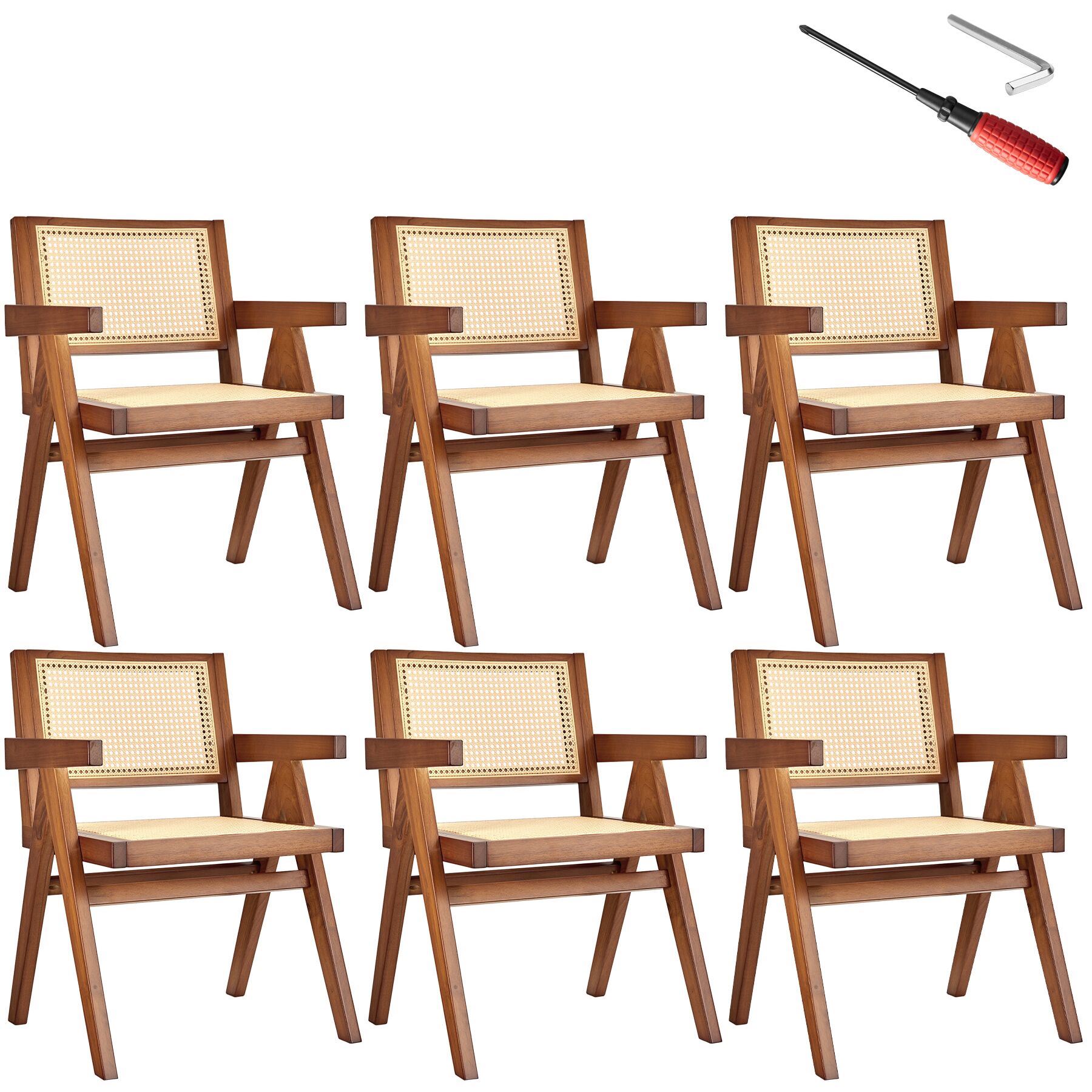 Karmstol Lissy med rotting i bohemisk stil - Mörk ek, Uppsättning om 6 | tectake