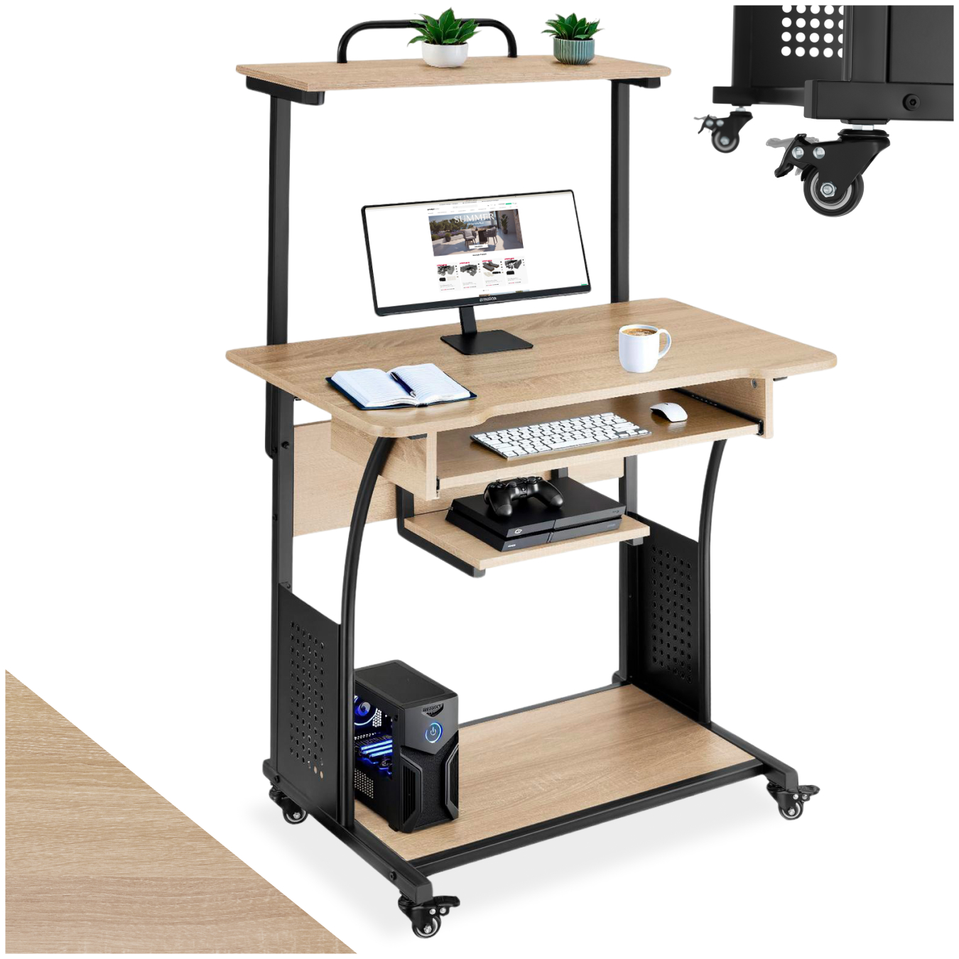 Schreibtisch Computertisch Bürotisch PC Tisch mit Rollen Holz Metall Industrie