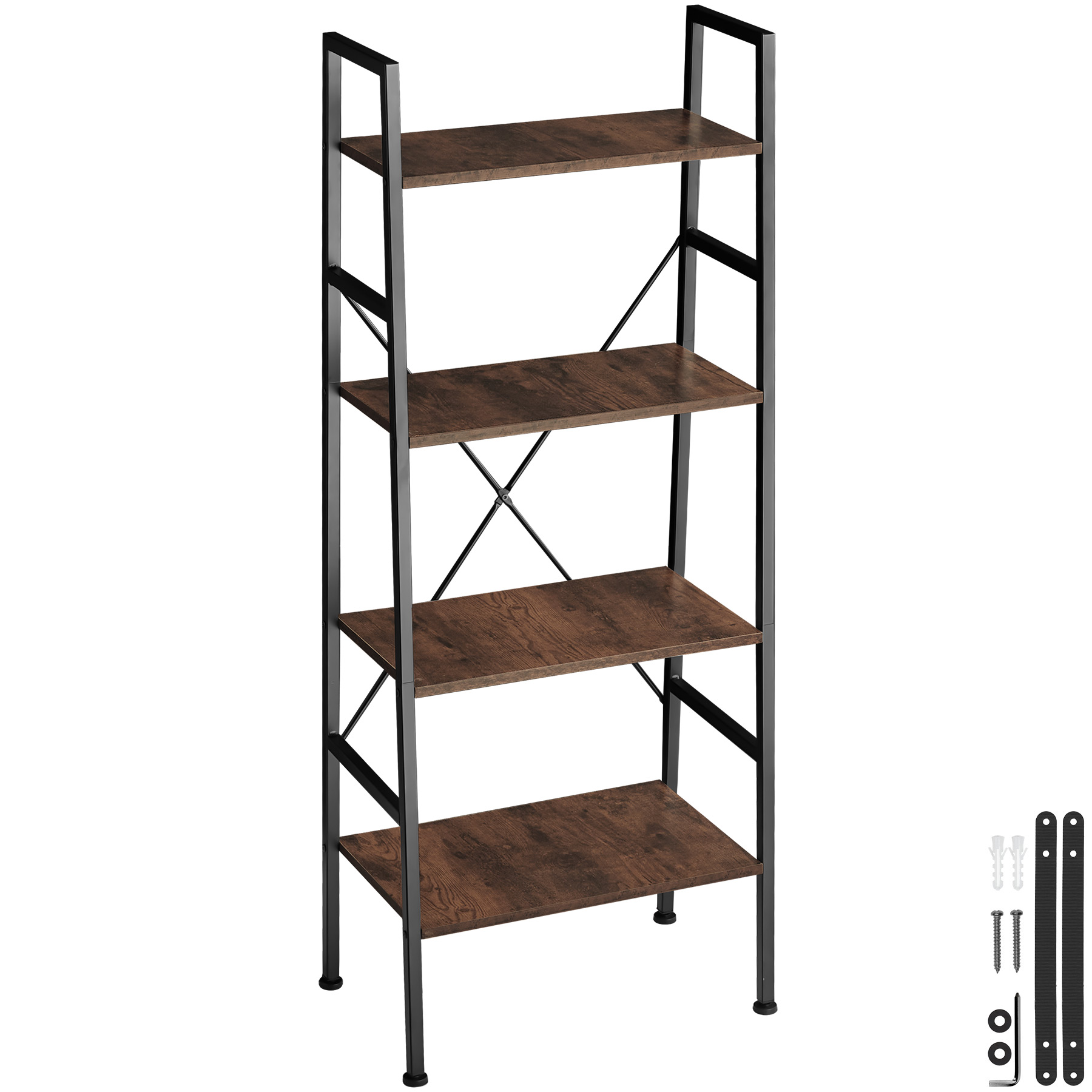 Ladder Shelf Newcastle - industrial style, with 4 shelves - Industrial wood dark, rustic