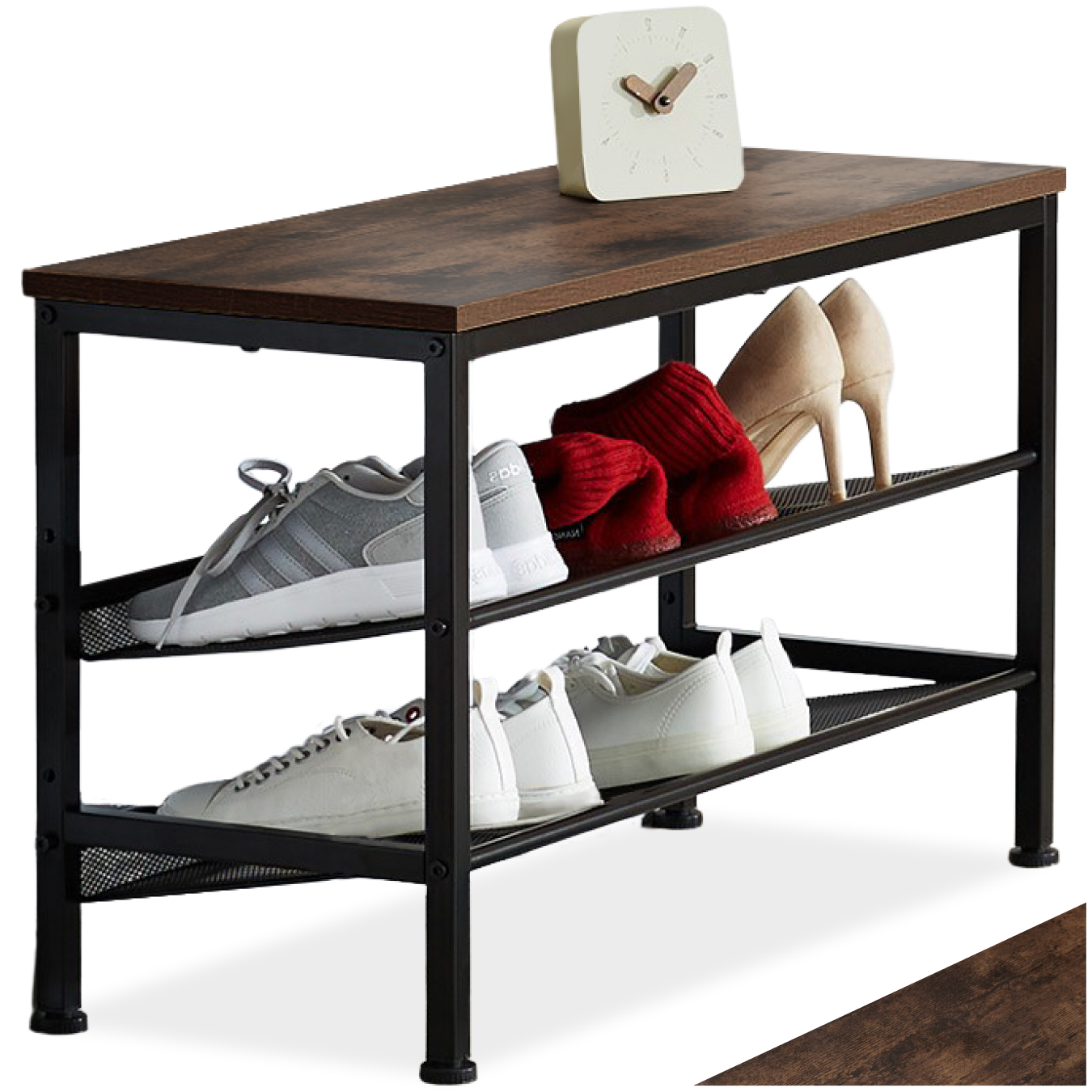 Étagère à chaussures DERRY 75,5x30,5x45,5cm - Bois foncé industriel, rustique | tectake