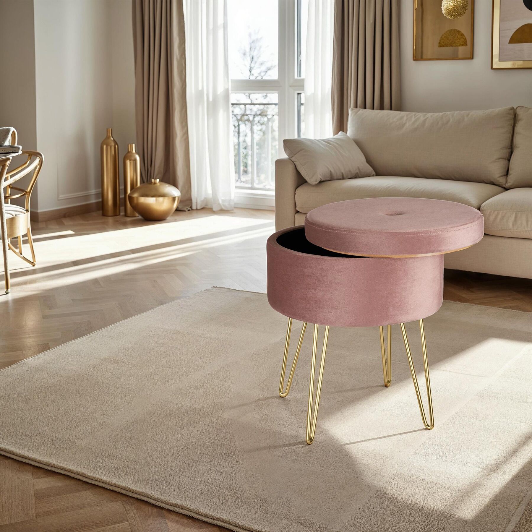 Stool Storage Footstool Padded Velvet Upholstery Bar Stools Dressing Table Seat - Picture 24 of 46
