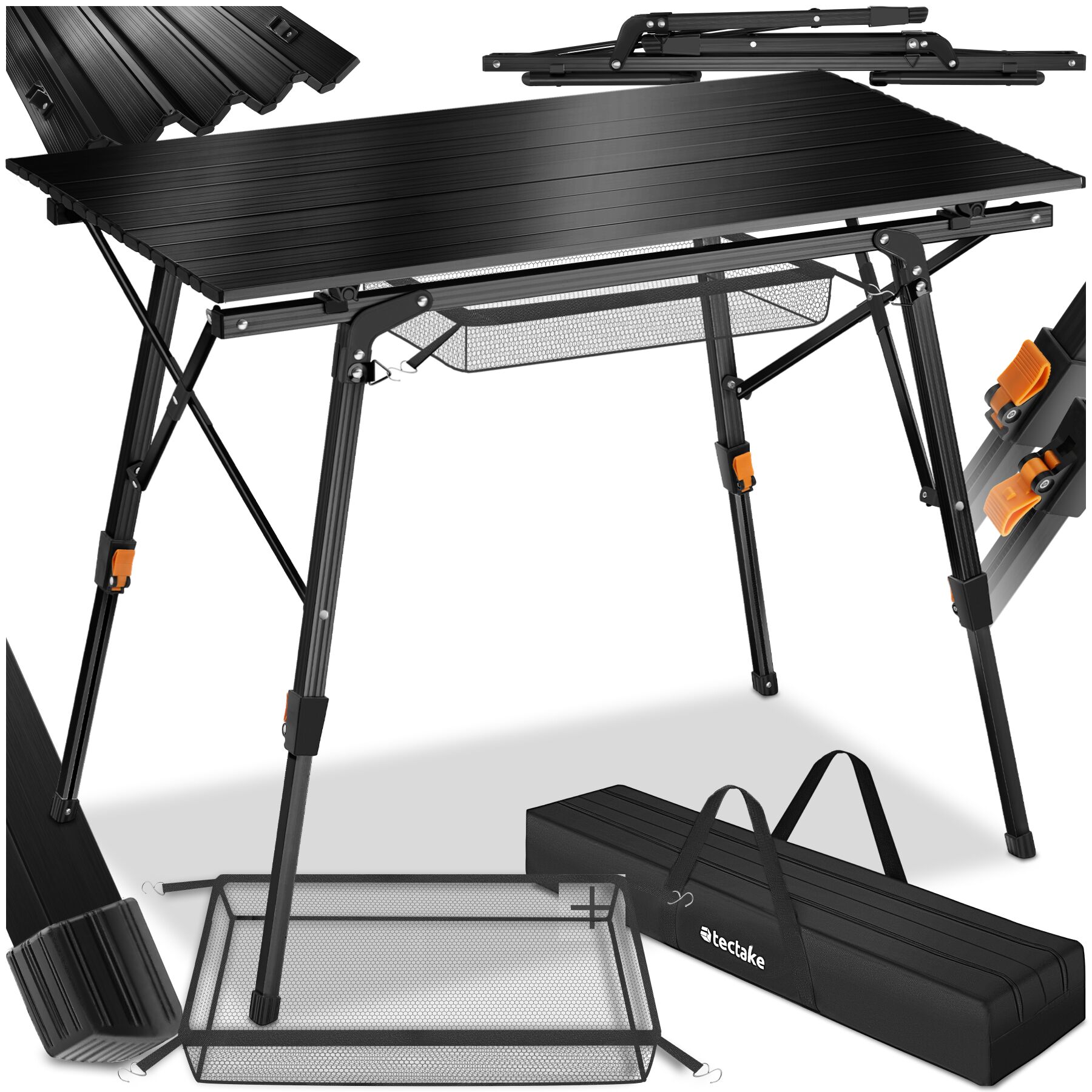 Table de camping Tina en aluminium, pliable et réglable en hauteur - noir | tectake