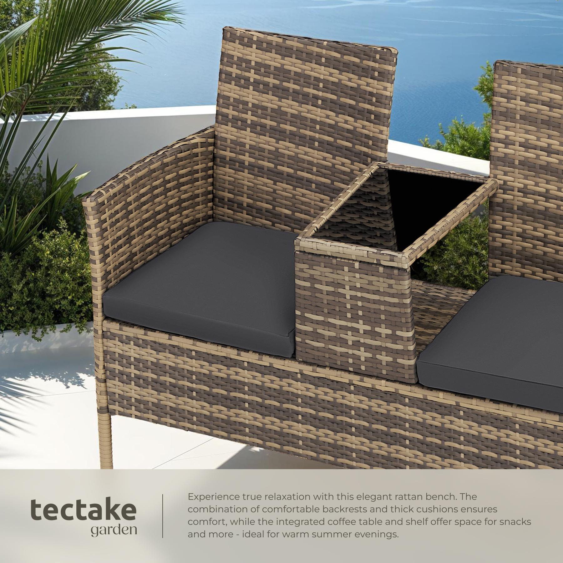 Poly Rattan Bench Glass Table Garden Furniture 2 Seats Wicker Patio Balcony New - Picture 66 of 81