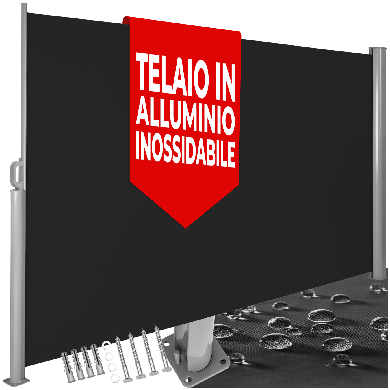 Tenda da sole laterale in alluminio estensibile con meccanismo di avvolgimento - 300.00 x 160.00 x 10.00 cm, nero | tectake