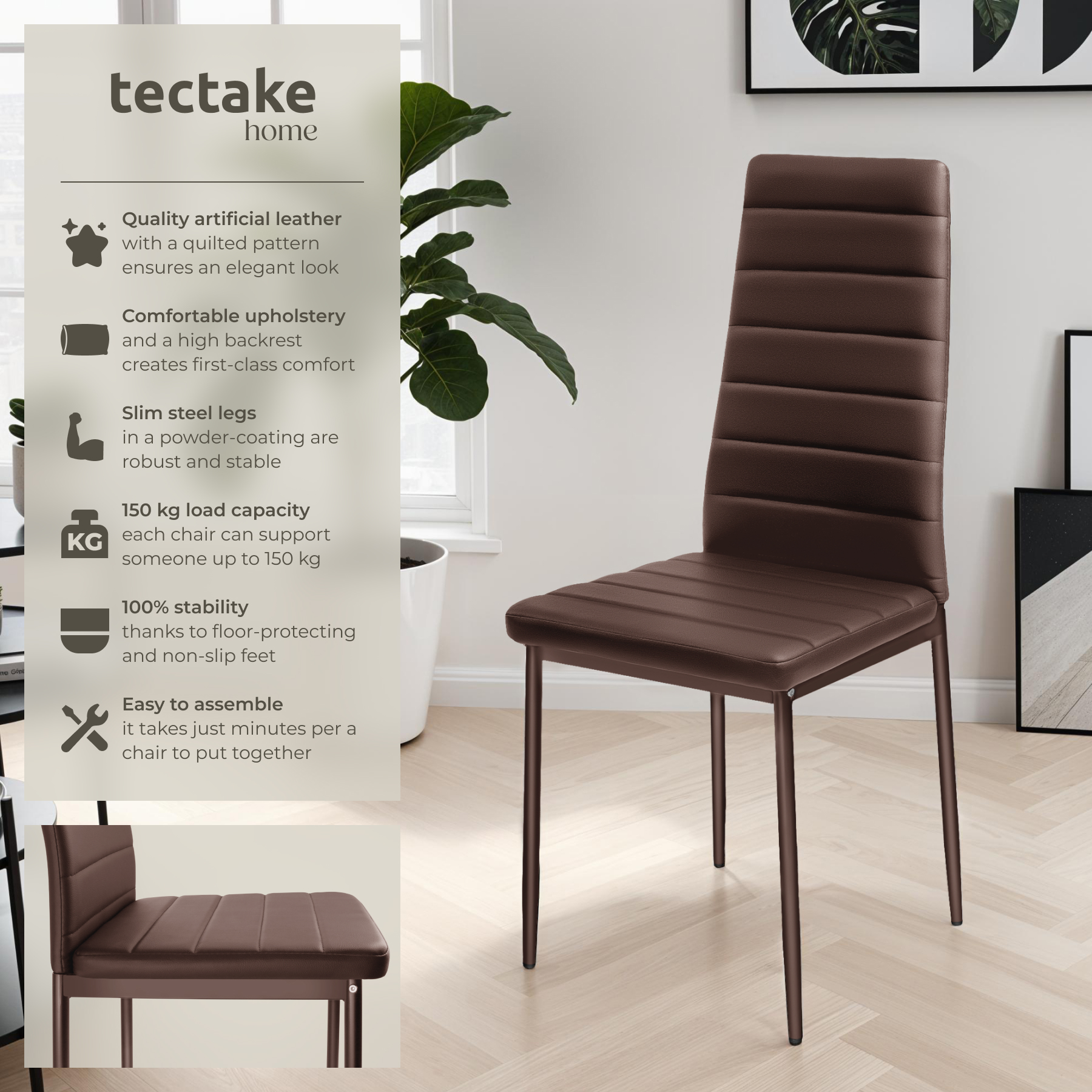 Dining Chair Set Kitchen Living Room Furniture Faux Leather Chairs Thick Padding - Picture 51 of 61
