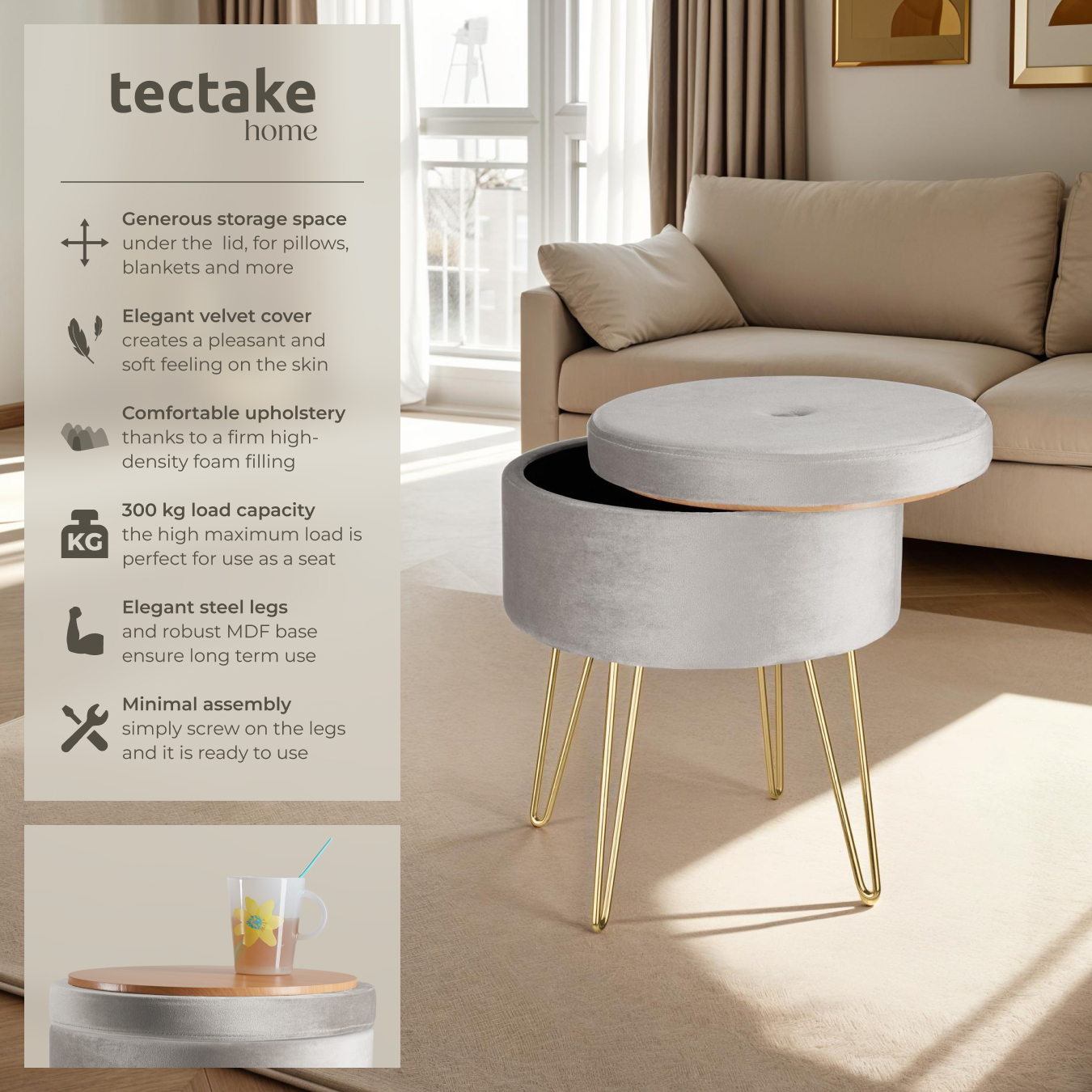 Stool Storage Footstool Padded Velvet Upholstery Bar Stools Dressing Table Seat - Picture 3 of 46