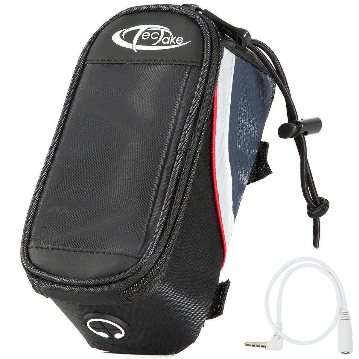 Fahrradtasche mit Rahmen-Befestigung für Smartphones - 18 x 8,5 x 8,5 cm, schwarz/grau/rot