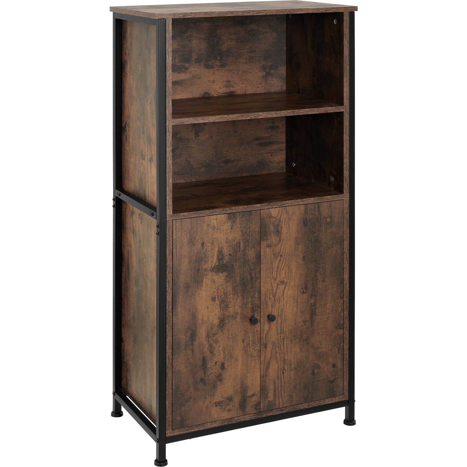 Display Cabinet Doncaster - open shelving, 2 cupboards, adjustable shelves - Industrial wood dark, rustic