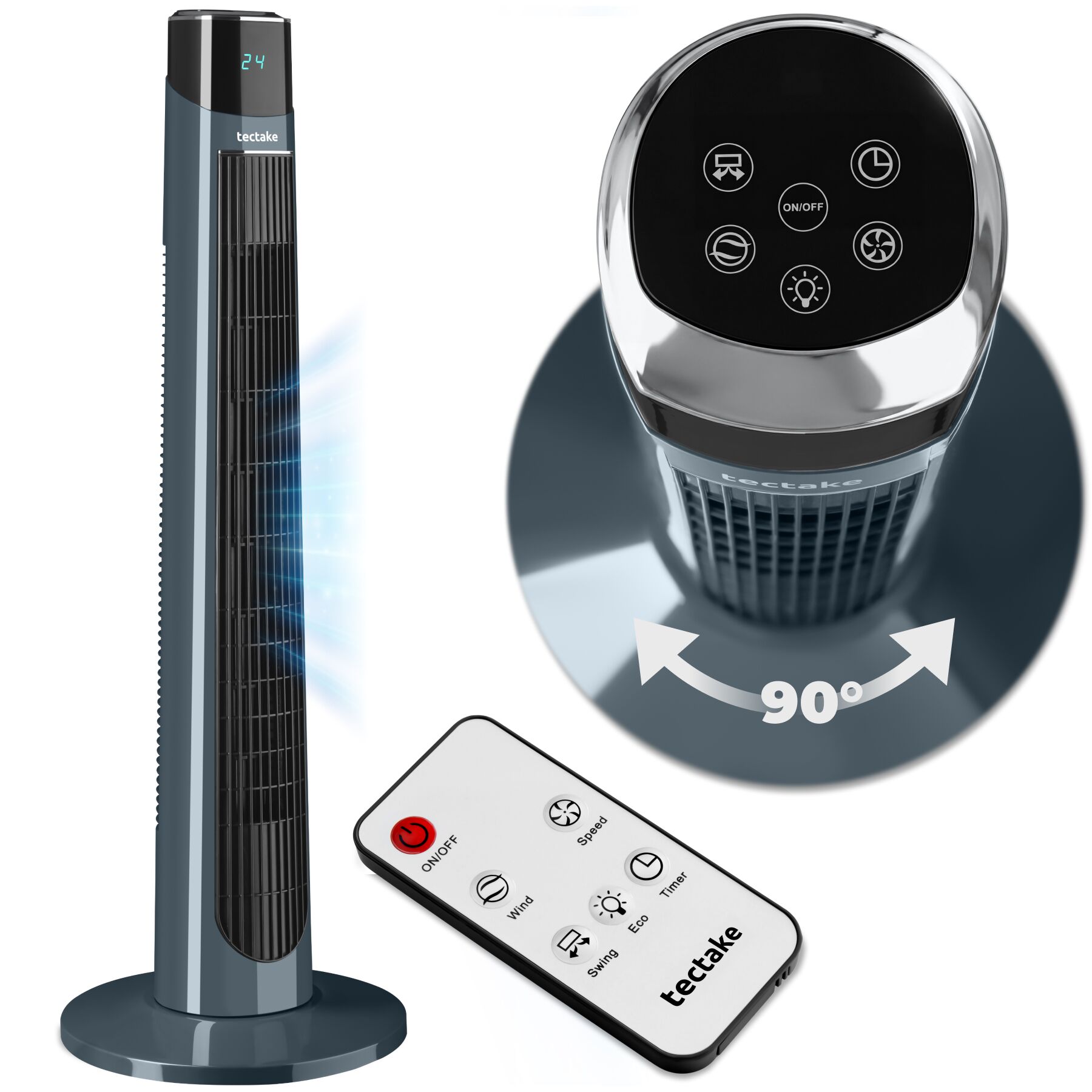 Torenventilator Arktis 3 modi, 3 standen, 90° zwenkfunctie - antraciet | tectake