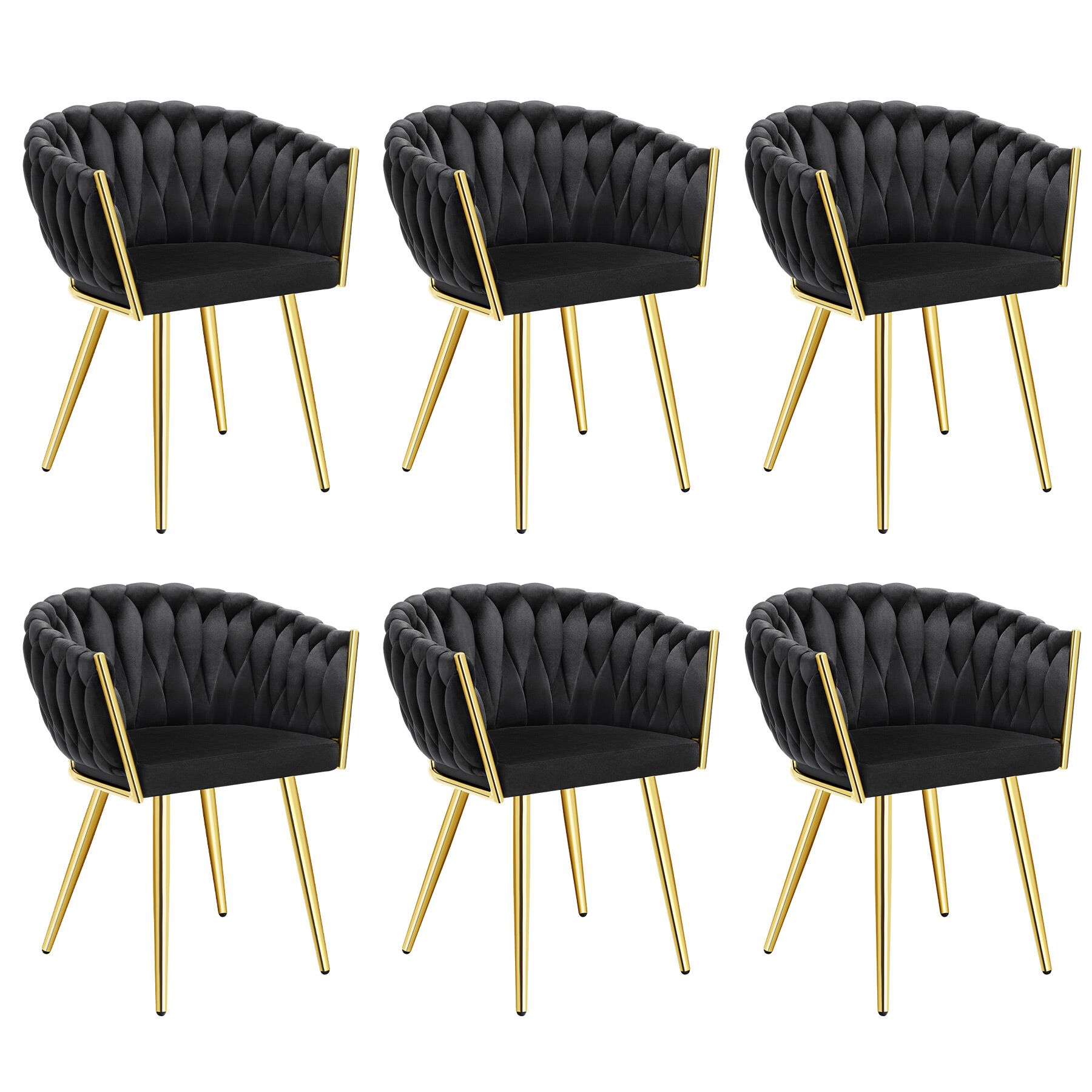 Set Esszimmerstuhl Astano Samt, Knotendesign - schwarz/gold, 6er Set