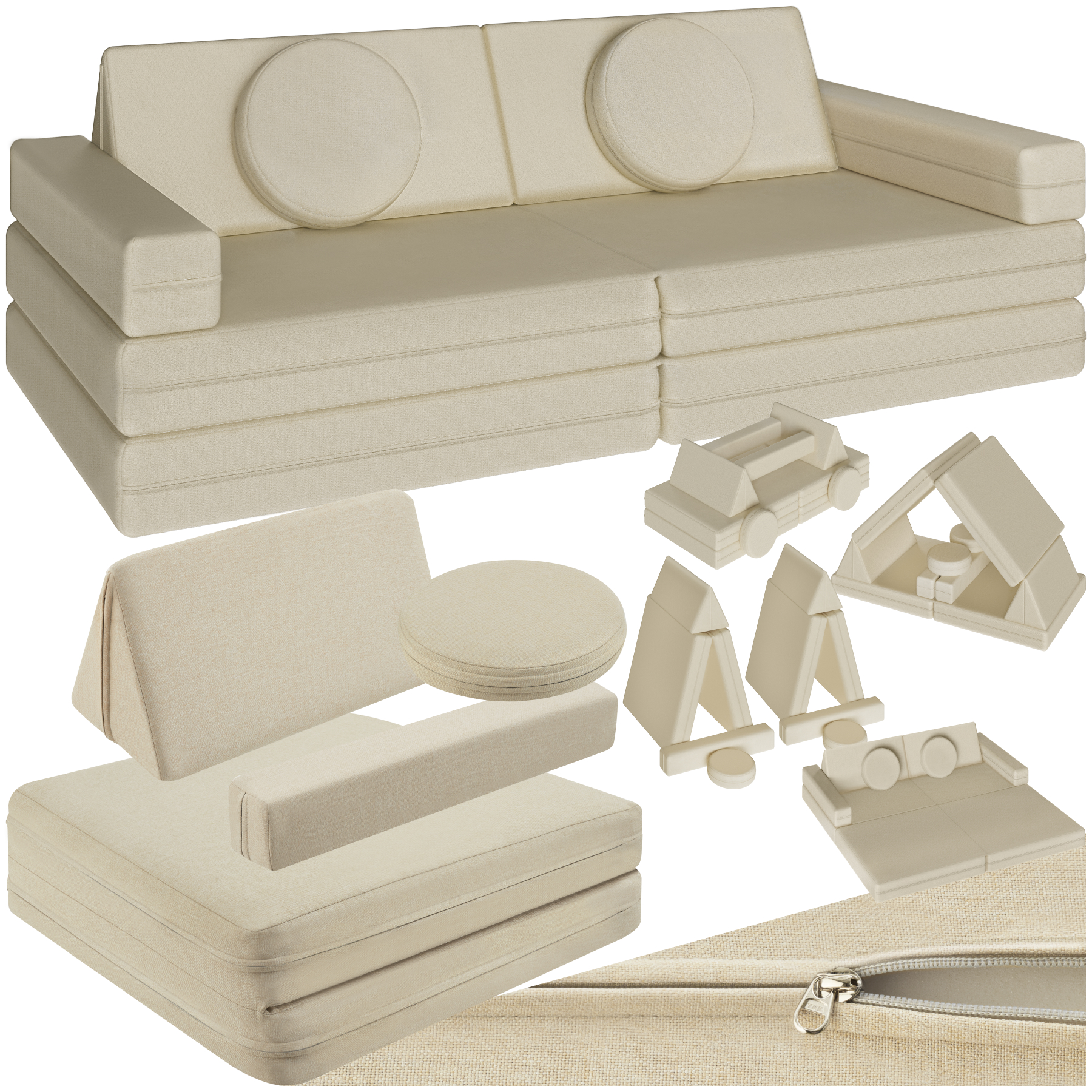 Canapé de jeu LILLY 8 pièces, avec fonction de couchage - 120 cm, beige de tectake